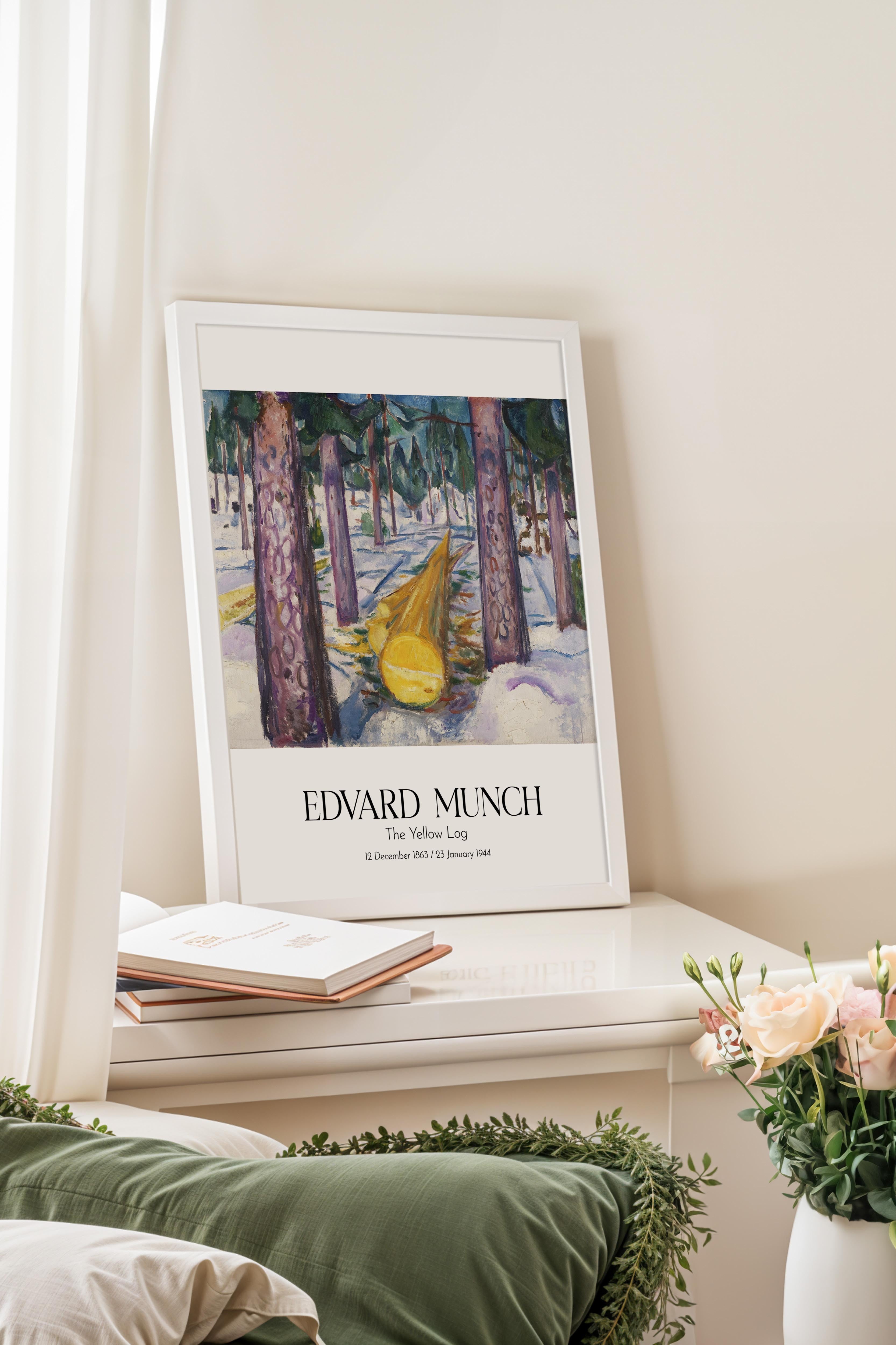 Edvard Munch - The Yellow Log, Beyaz Çerçeveli Tablo, Sanat Serisi NO:111731