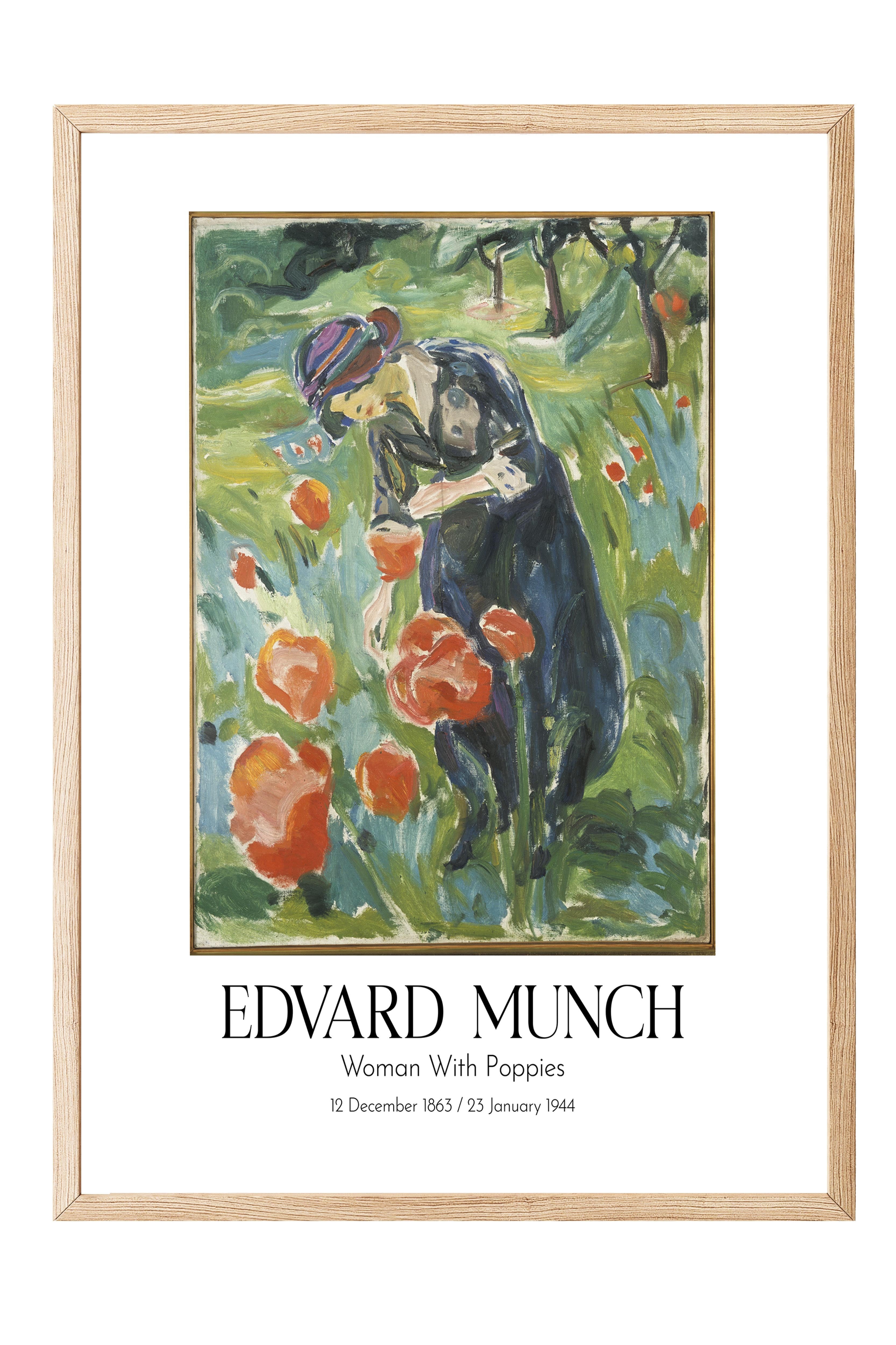 Edvard Munch - Woman With Poppies, Ahşap Çerçeveli Tablo, Sanat Serisi NO:111734