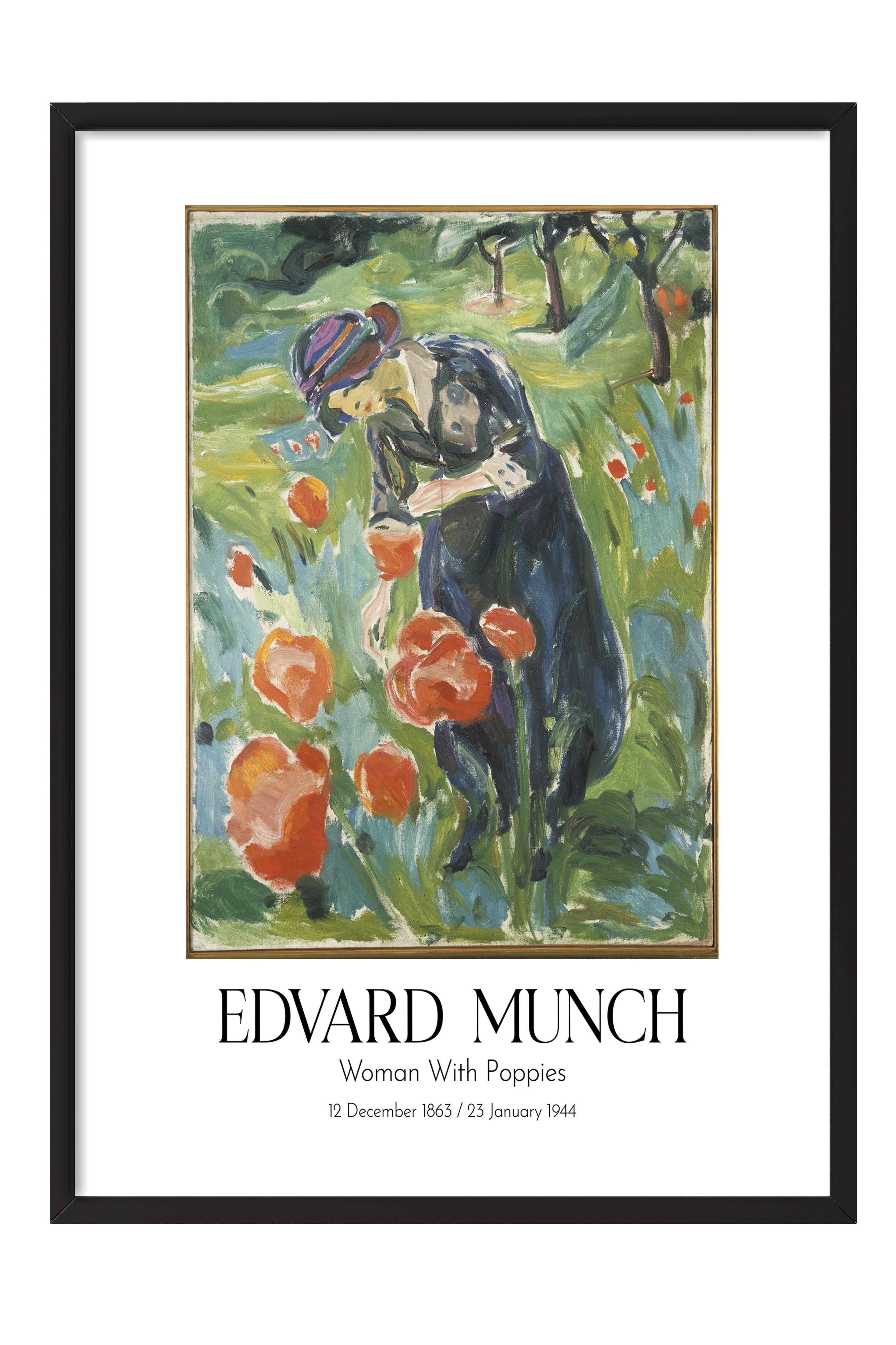 Edvard Munch - Woman With Poppies, Siyah Çerçeveli Tablo, Sanat Serisi NO:111734