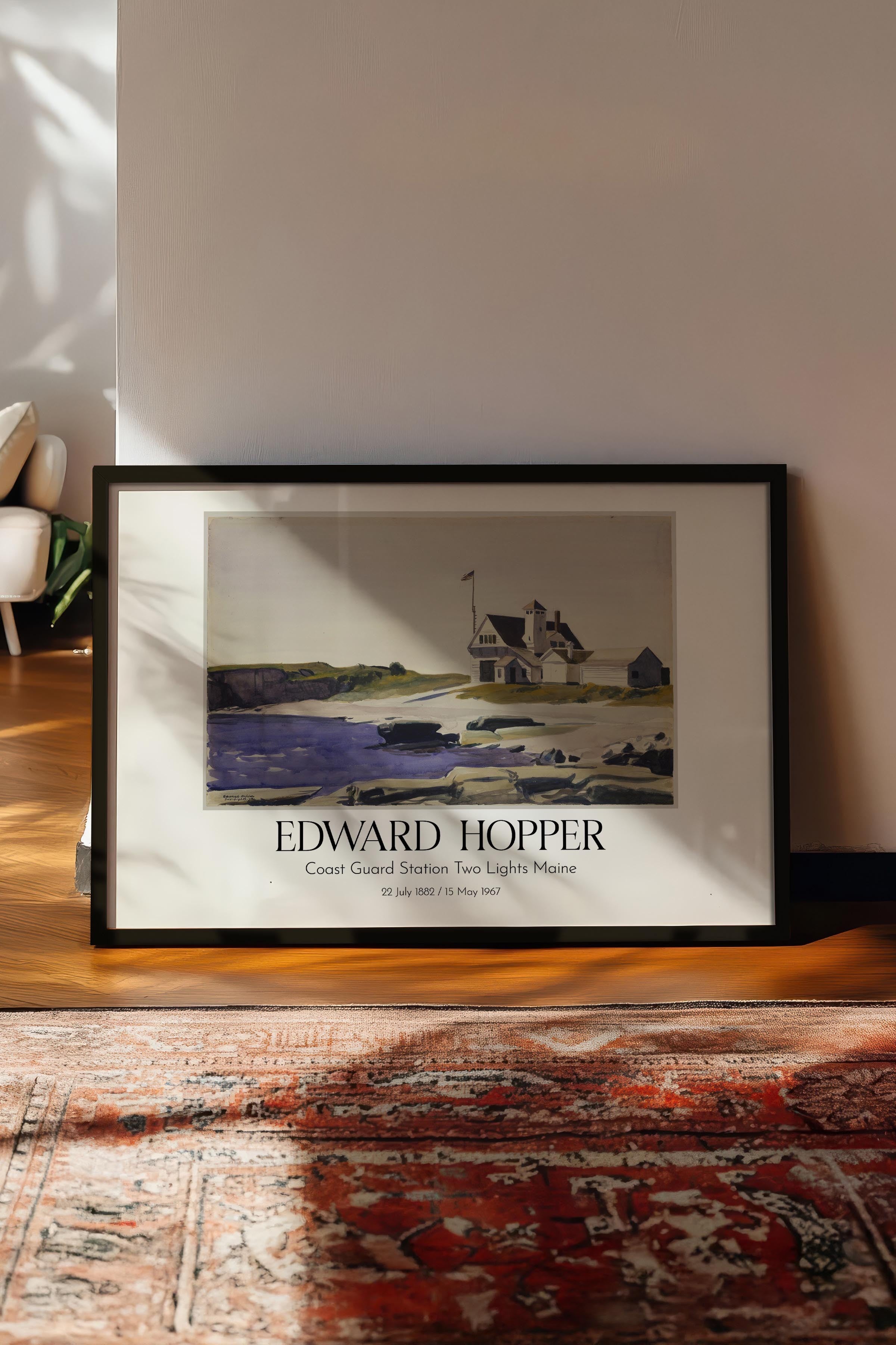 Edward Hopper - Coast Guard Station Two Lights Maine, Siyah Çerçeveli Tablo, Sanat Serisi NO:110197