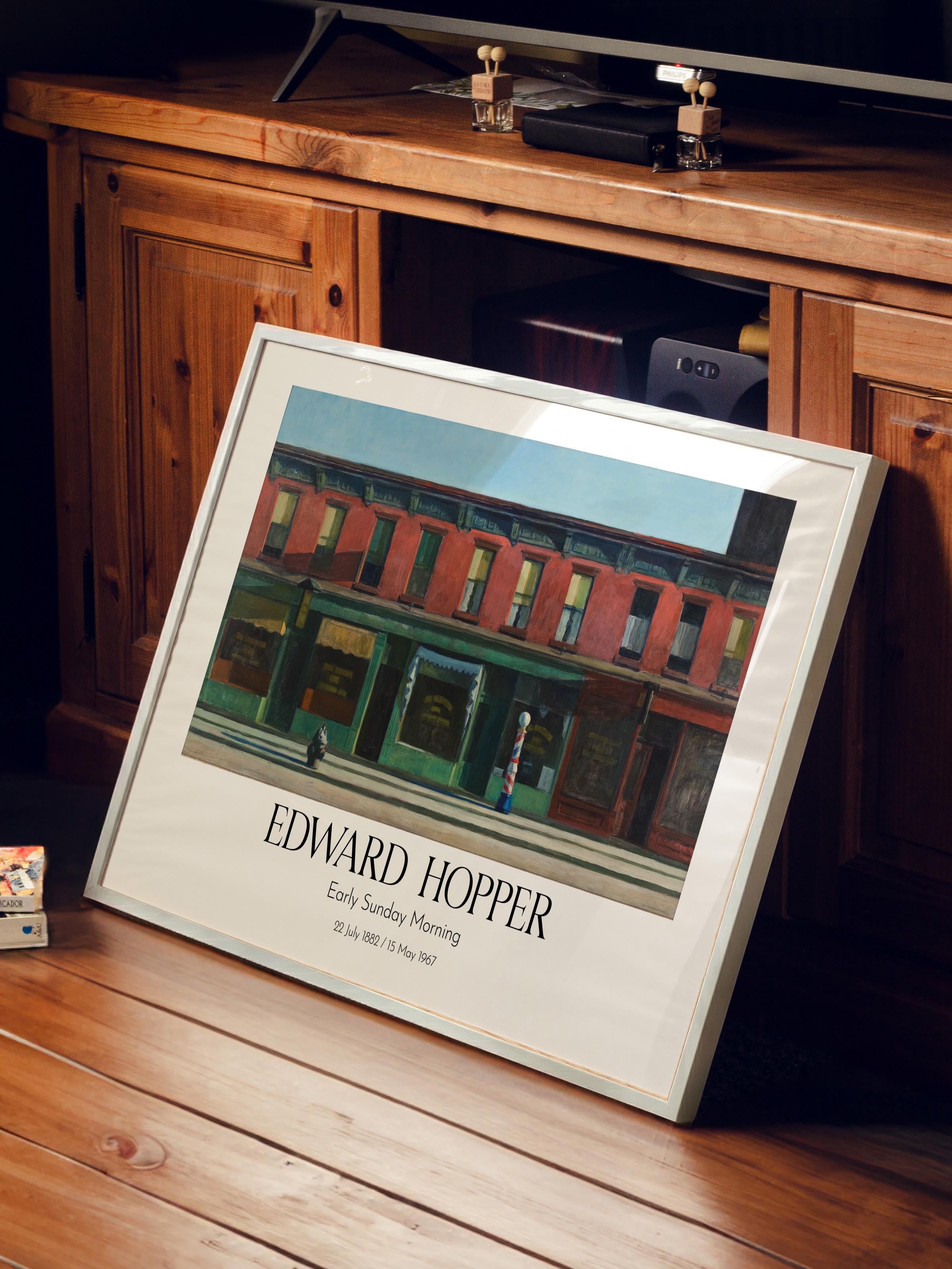 Edward Hopper - Early Sunday Morning, Beyaz Çerçeveli Tablo, Sanat Serisi NO:110187
