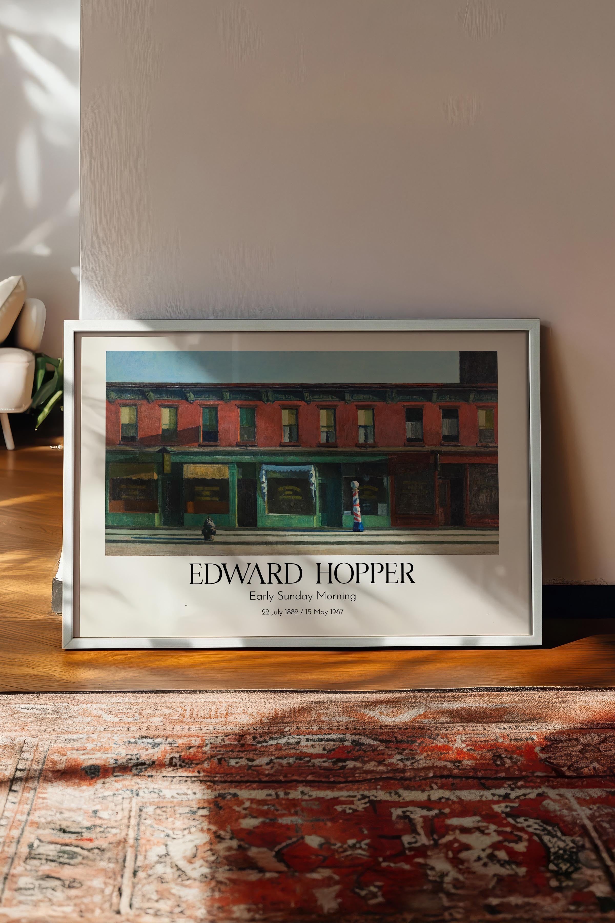 Edward Hopper - Early Sunday Morning, Beyaz Çerçeveli Tablo, Sanat Serisi NO:110187