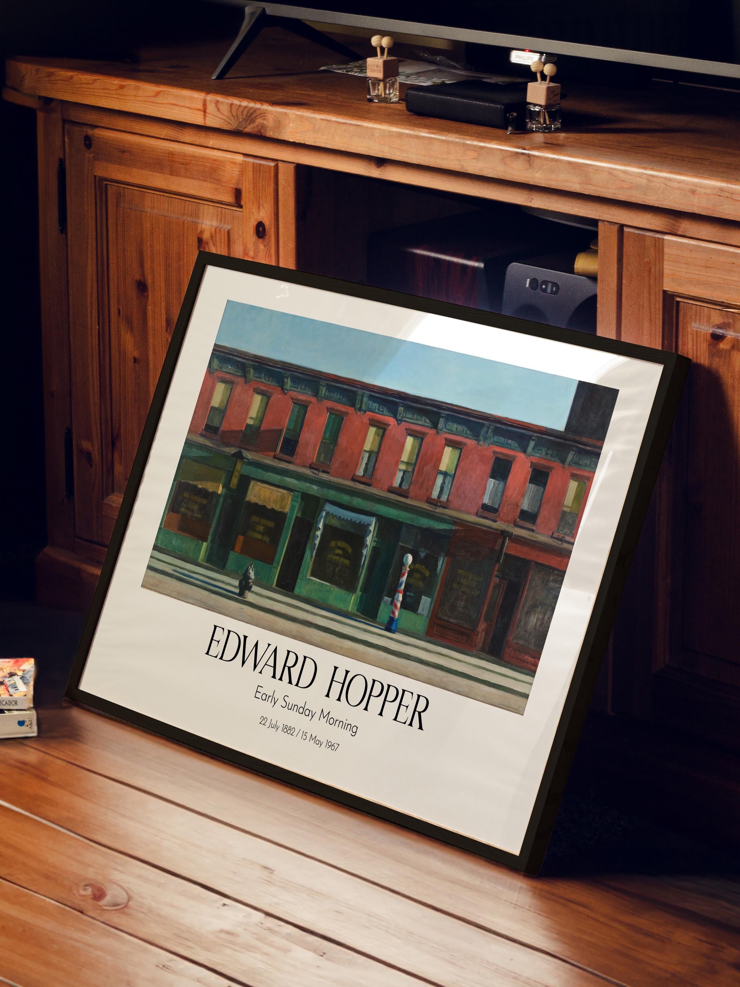 Edward Hopper - Early Sunday Morning, Siyah Çerçeveli Tablo, Sanat Serisi NO:110187
