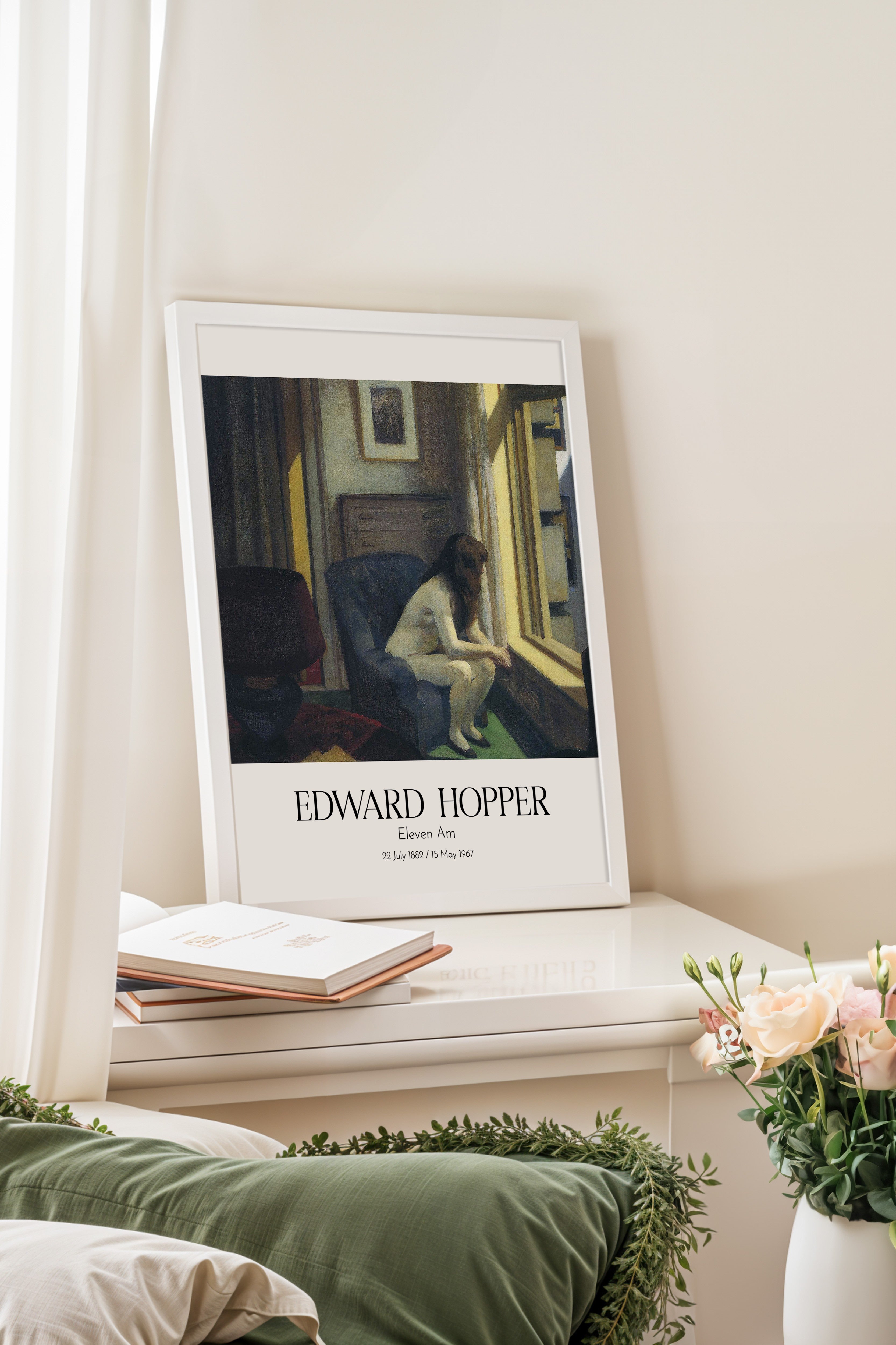 Edward Hopper - Eleven Am, Beyaz Çerçeveli Tablo, Sanat Serisi NO:110175