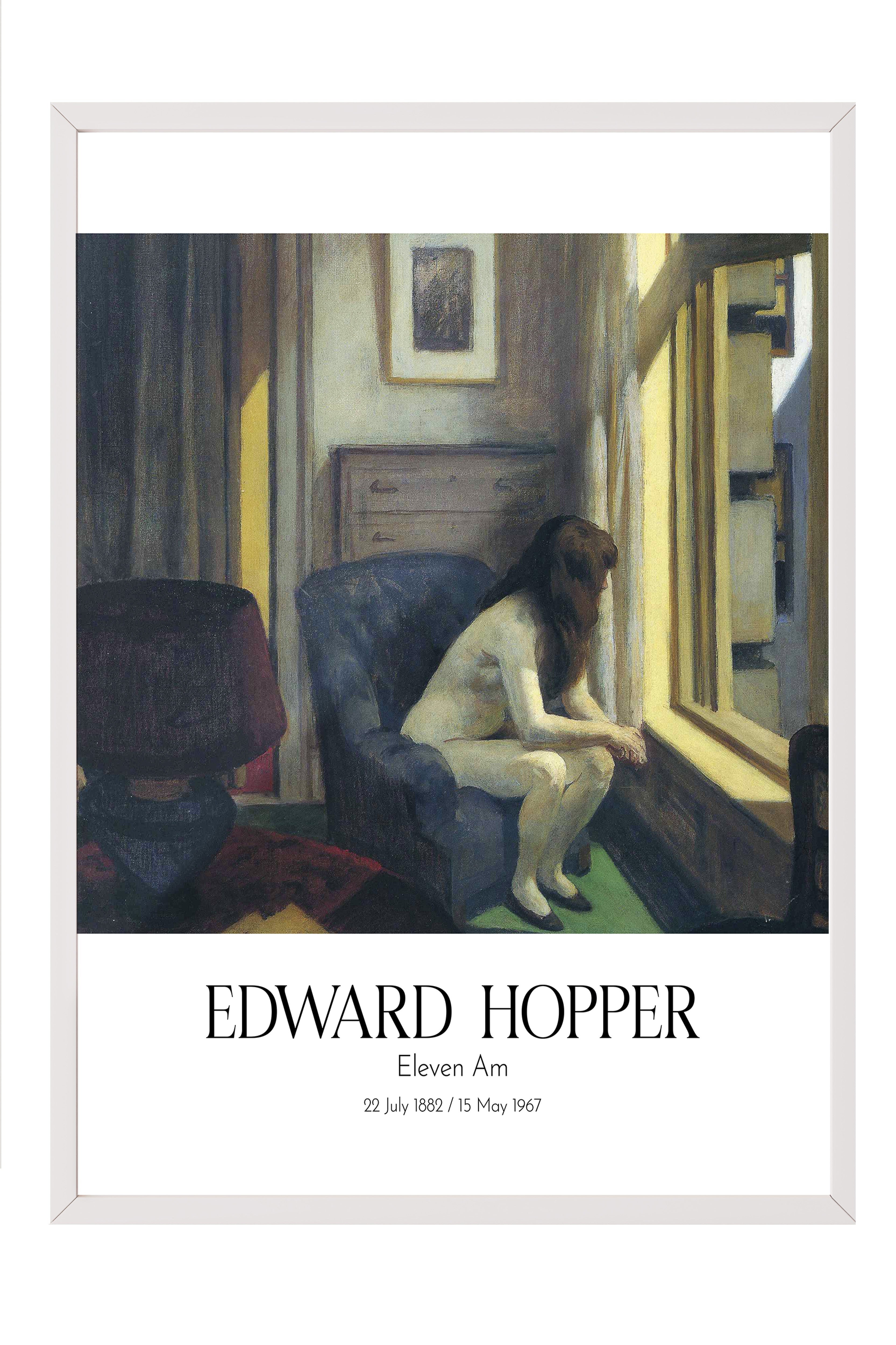 Edward Hopper - Eleven Am, Beyaz Çerçeveli Tablo, Sanat Serisi NO:110175