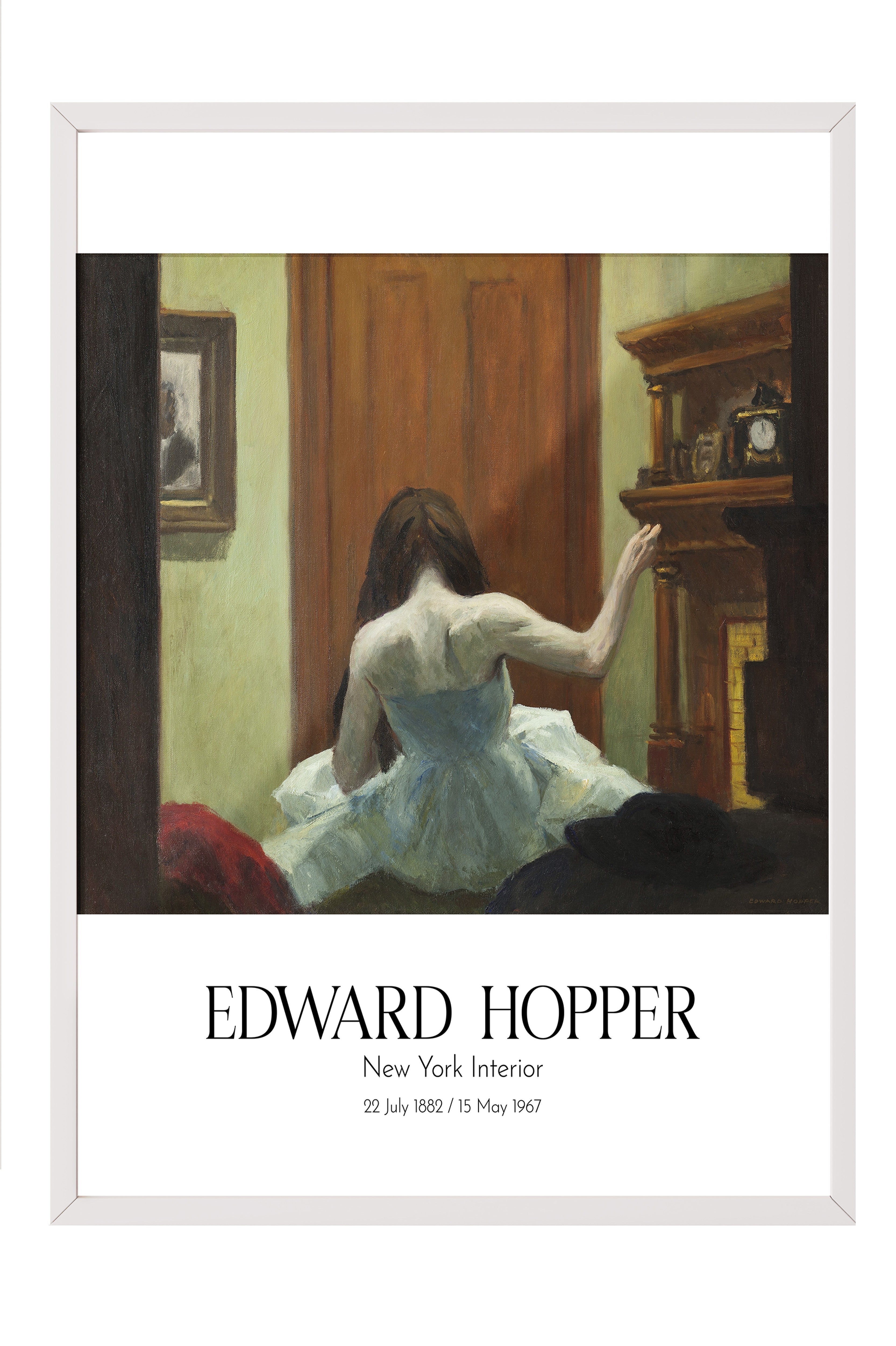 Edward Hopper - New York Interior, Beyaz Çerçeveli Tablo, Sanat Serisi NO:110178