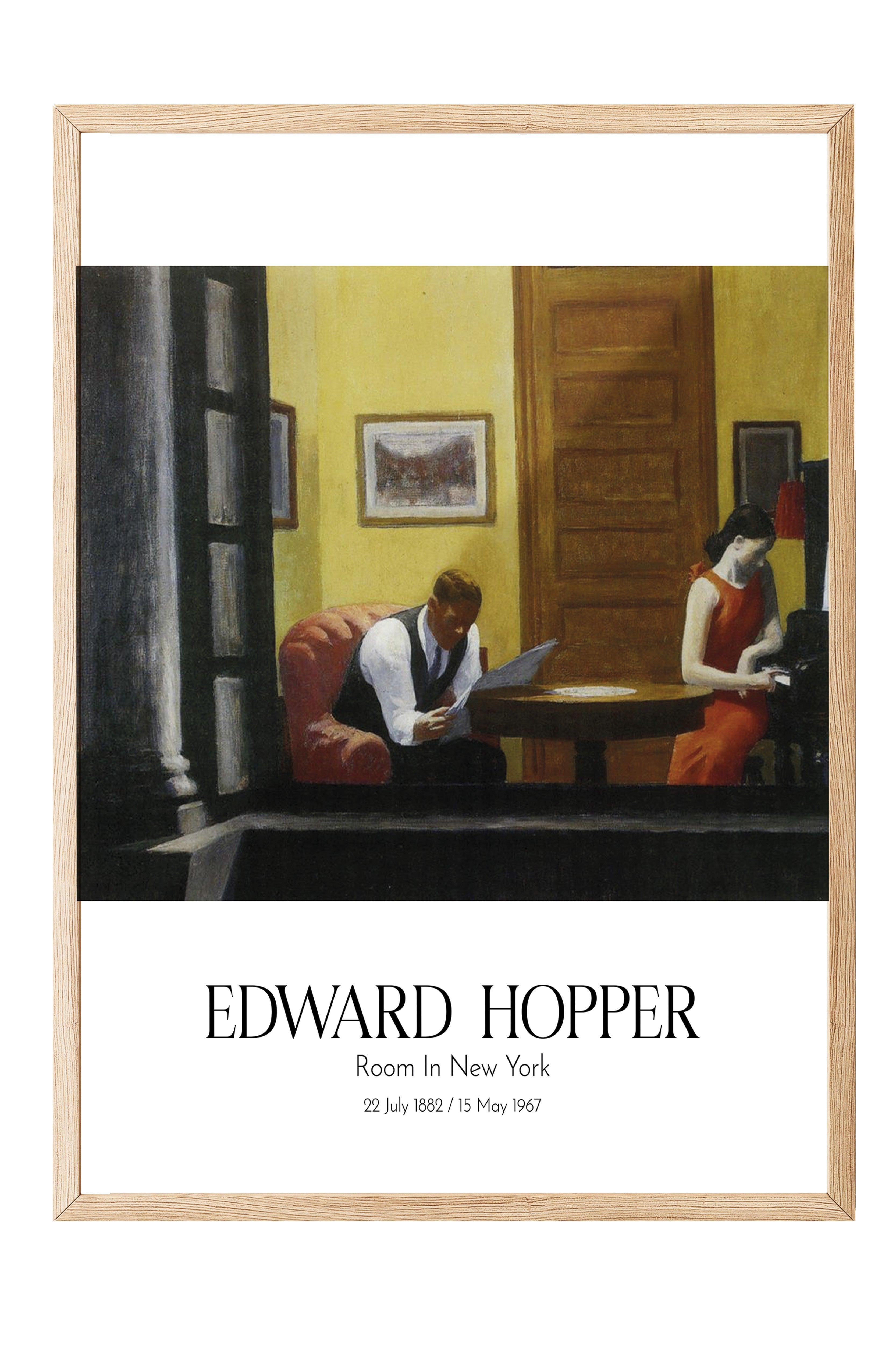 Edward Hopper - Room In New York, Ahşap Çerçeveli Tablo, Sanat Serisi NO:110179