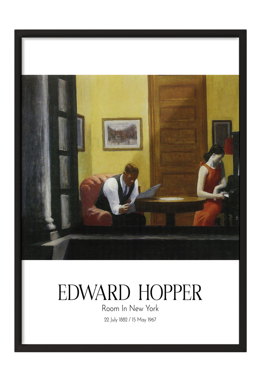 Edward Hopper - Room In New York, Siyah Çerçeveli Tablo, Sanat Serisi NO:110179
