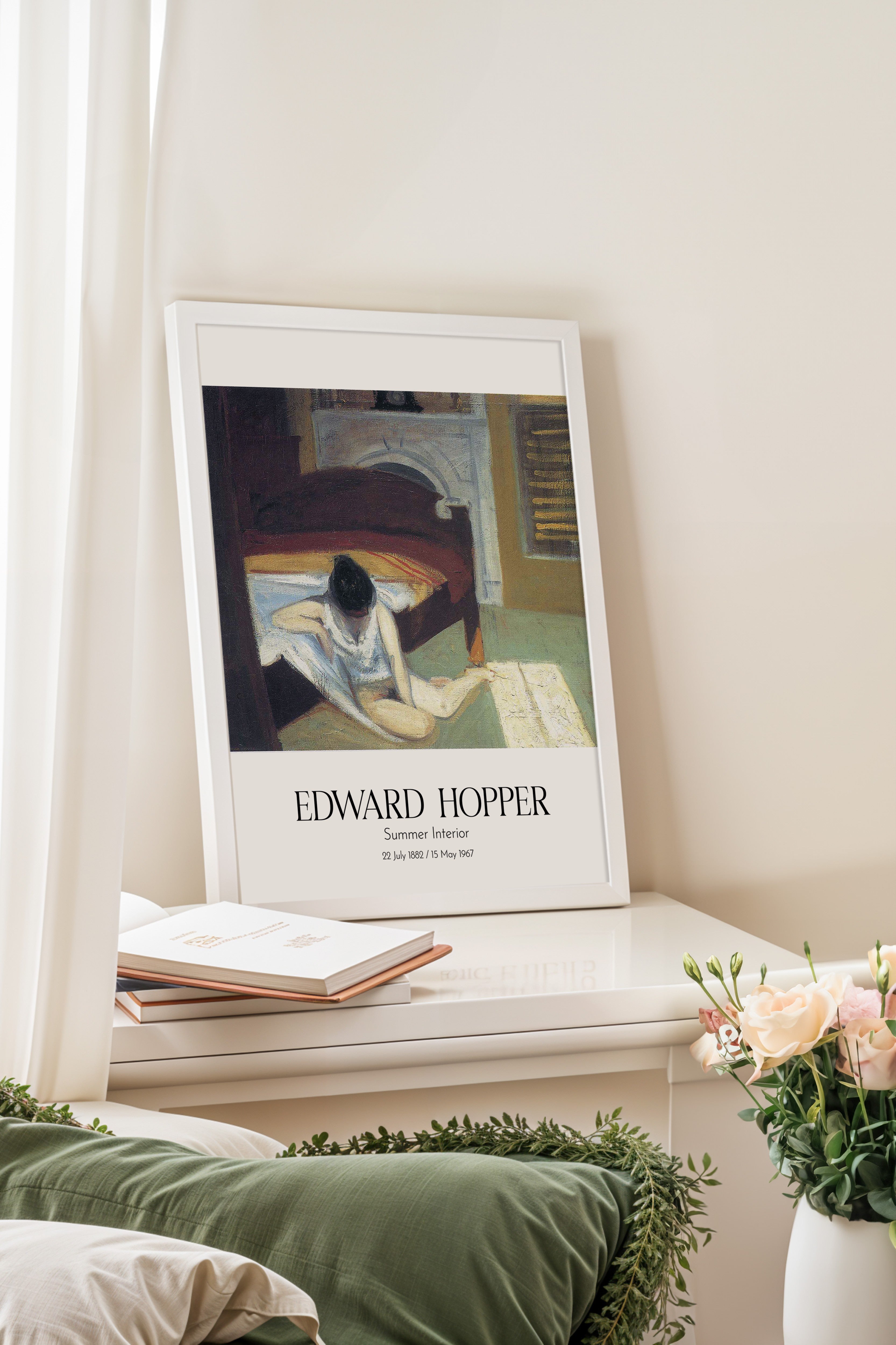 Edward Hopper - Summer Interior, Beyaz Çerçeveli Tablo, Sanat Serisi NO:110181