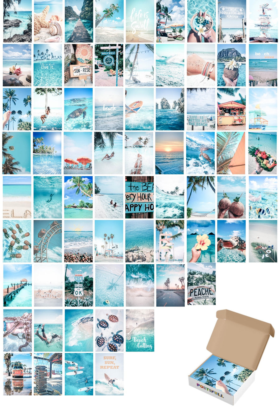 Ege Duvar Posteri Kolaj Seti - 70 Adet - Arkası Yapışkanlı Mavi Poster Seti - 10cm*15cm