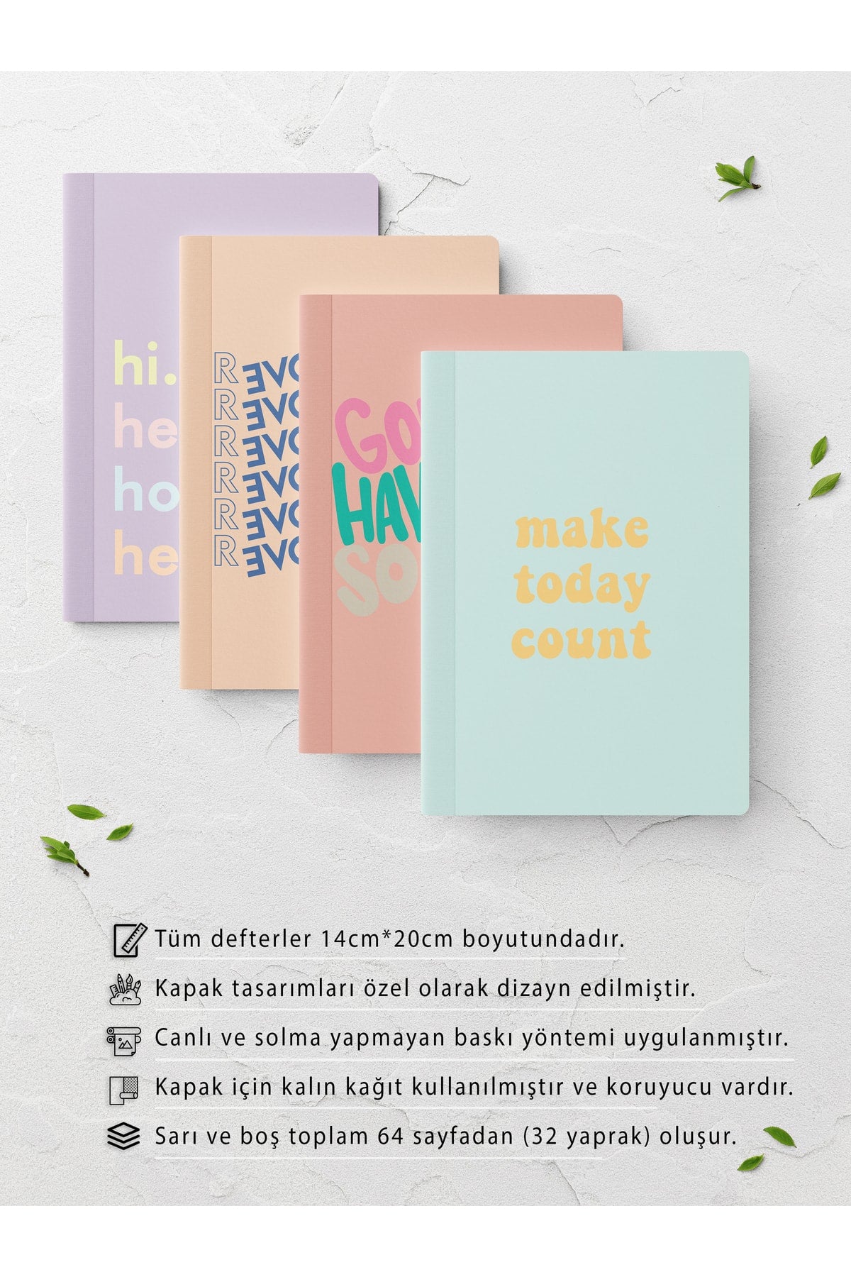 Motivasyon Çizgisiz Defter Seti - 4 Adet - 14cm*20cm - 64 Sayfa