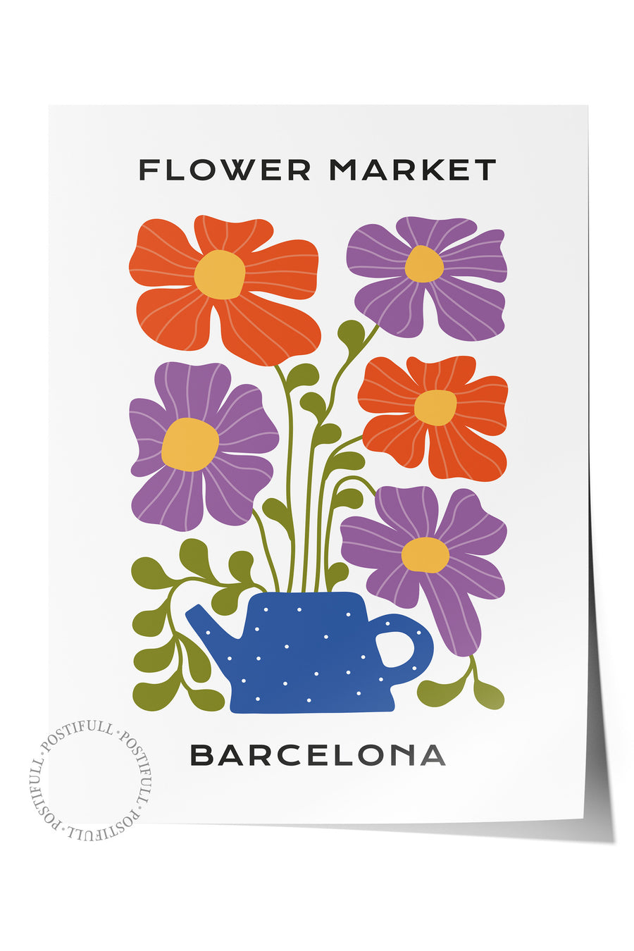 Farklı Tonlarda FLOWER MARKET BARCELONA Tropikal İllustrasyon Çerçevesiz Poster