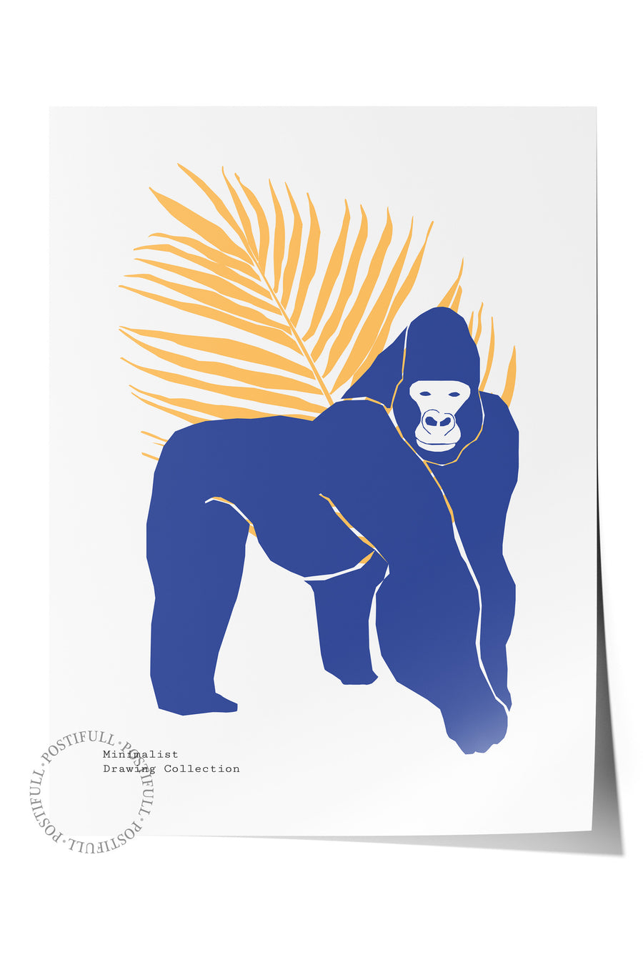 Goril ve Palm Yaprağı Tropikal İllustrasyon Çerçevesiz Poster