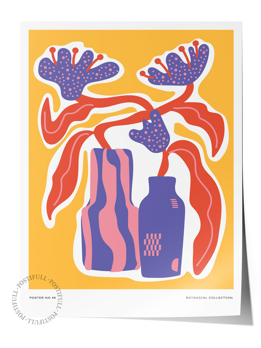Soyut Bitki ve Vazo Çerçevesiz Poster