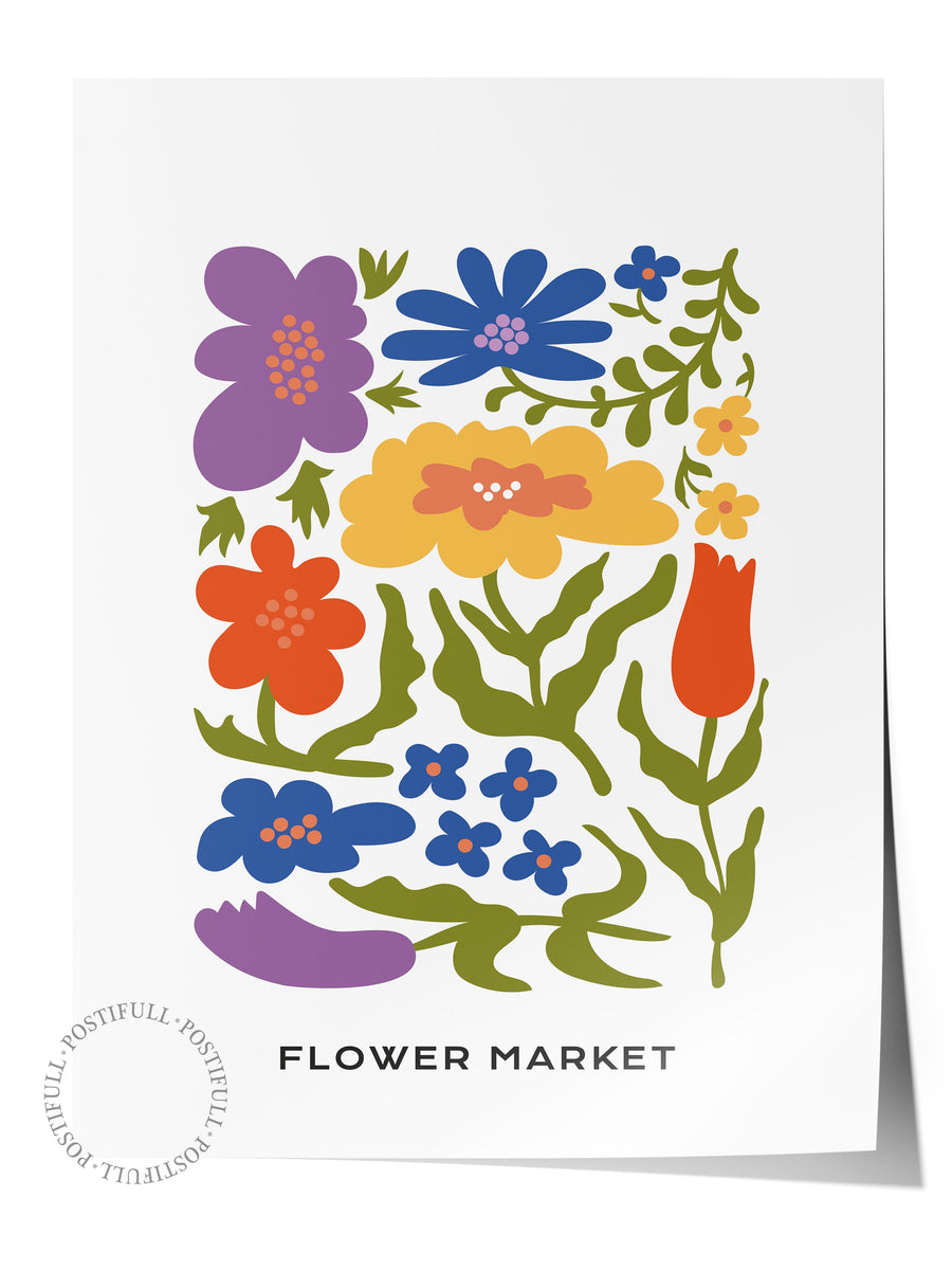 Farklı Tonlarda Flower Market Tropikal İllustrasyon Çerçevesiz Poster