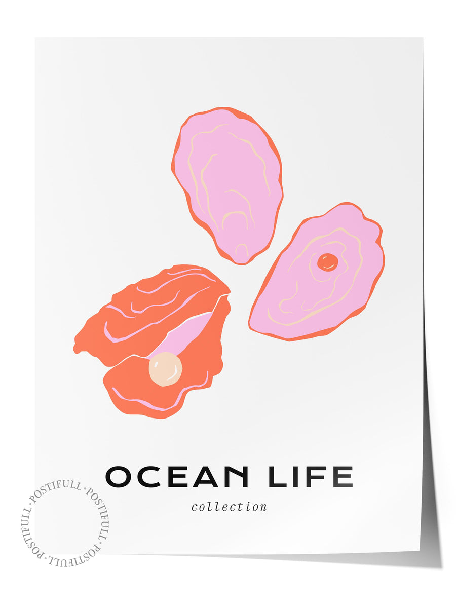 Farklı Tonlarda OCEAN LIFE Tropikal İllustrasyon Çerçevesiz Poster
