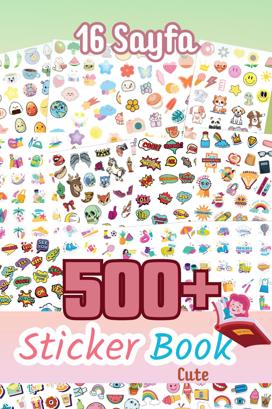 Etiket Seti, 500 Adet, 16 Sayfa Sticker Book, Ajanda, Bullet Journal, Günlük, Laptop, Telefon