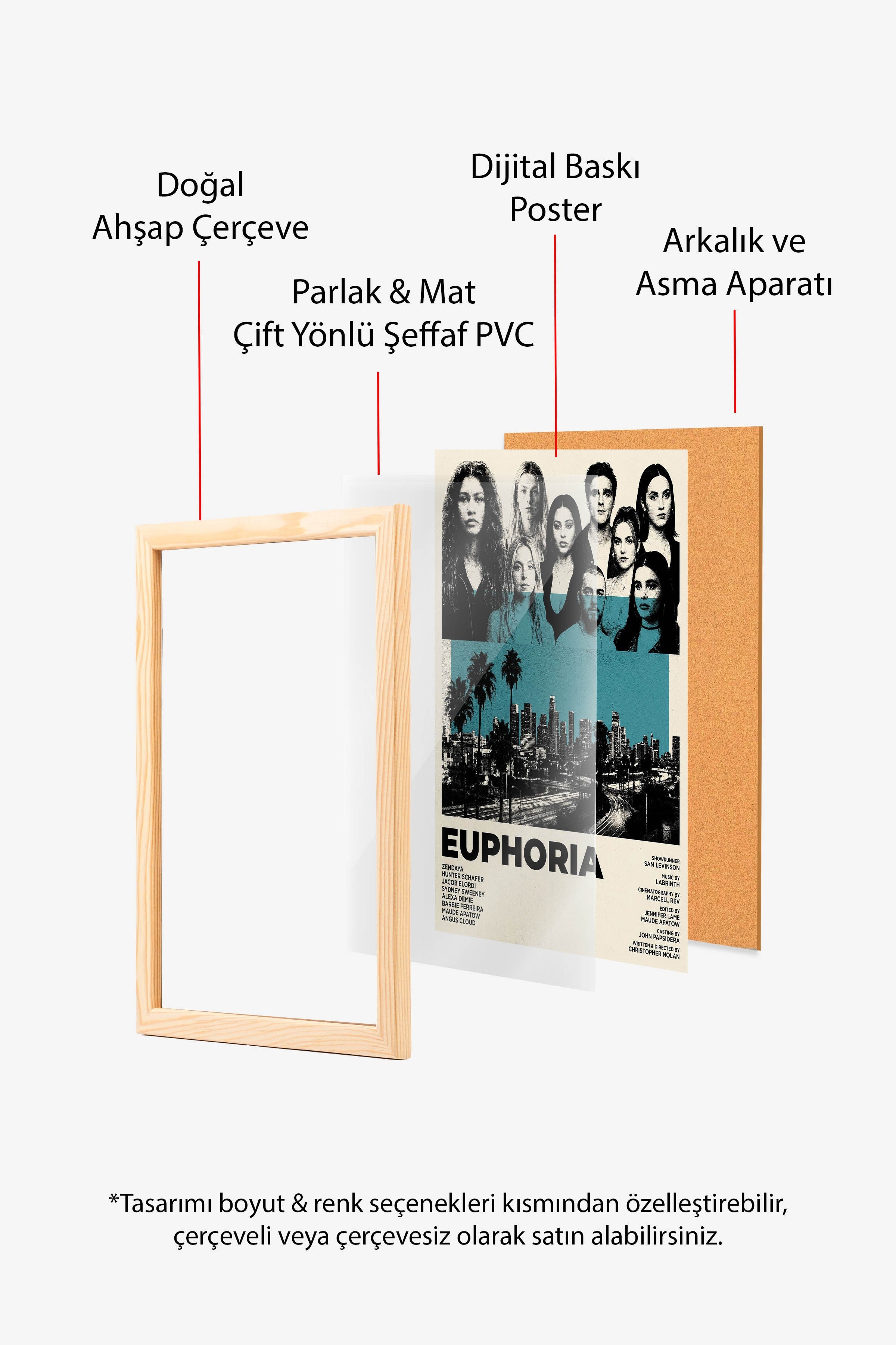 Euphoria Ahşap Çerçeveli Poster, Sinema ve Dizi Tablo, Film Dizi Afişleri NO:112791