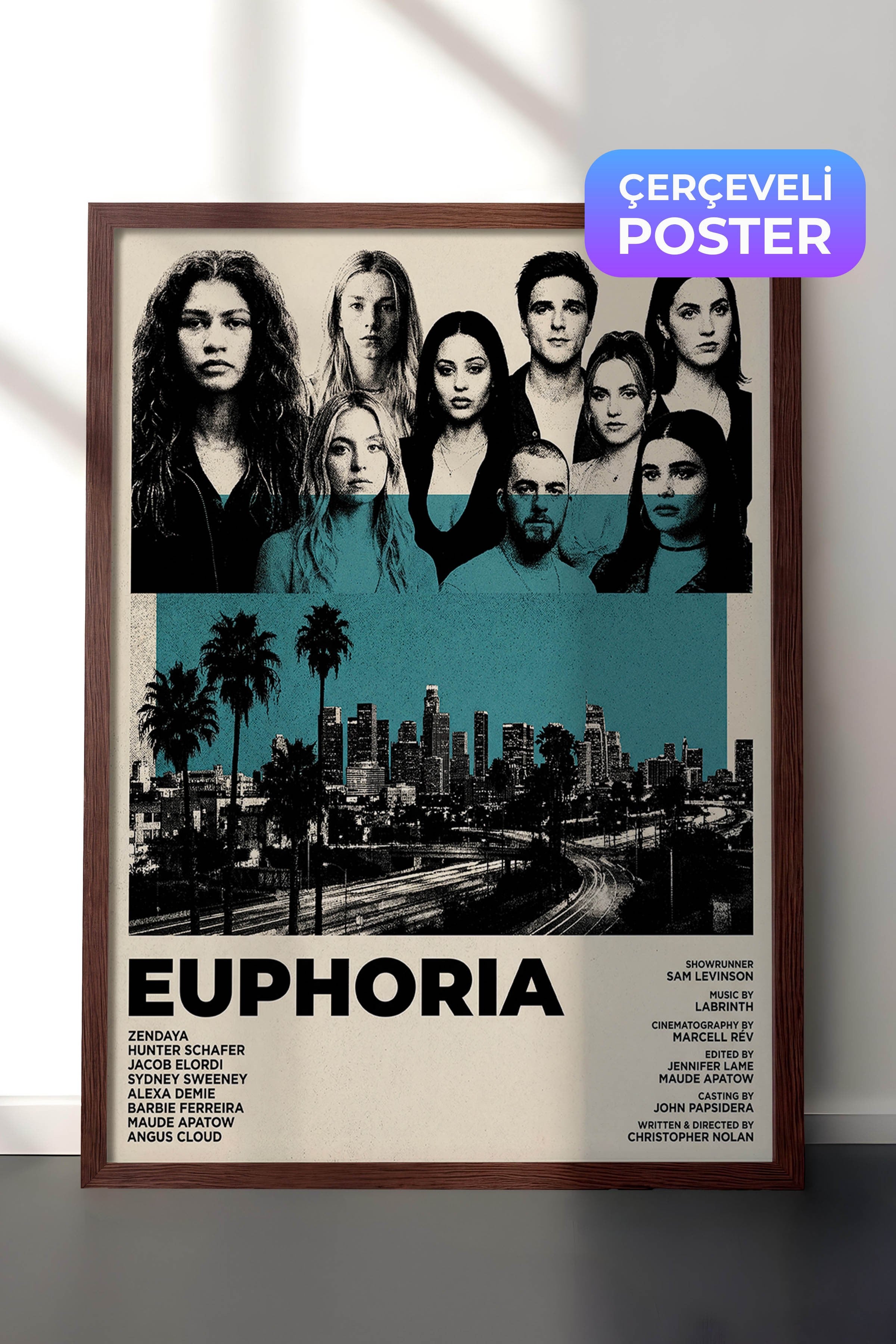 Euphoria Kahverengi Çerçeveli Poster, Sinema ve Dizi Tablo, Film Dizi Afişleri NO:112791