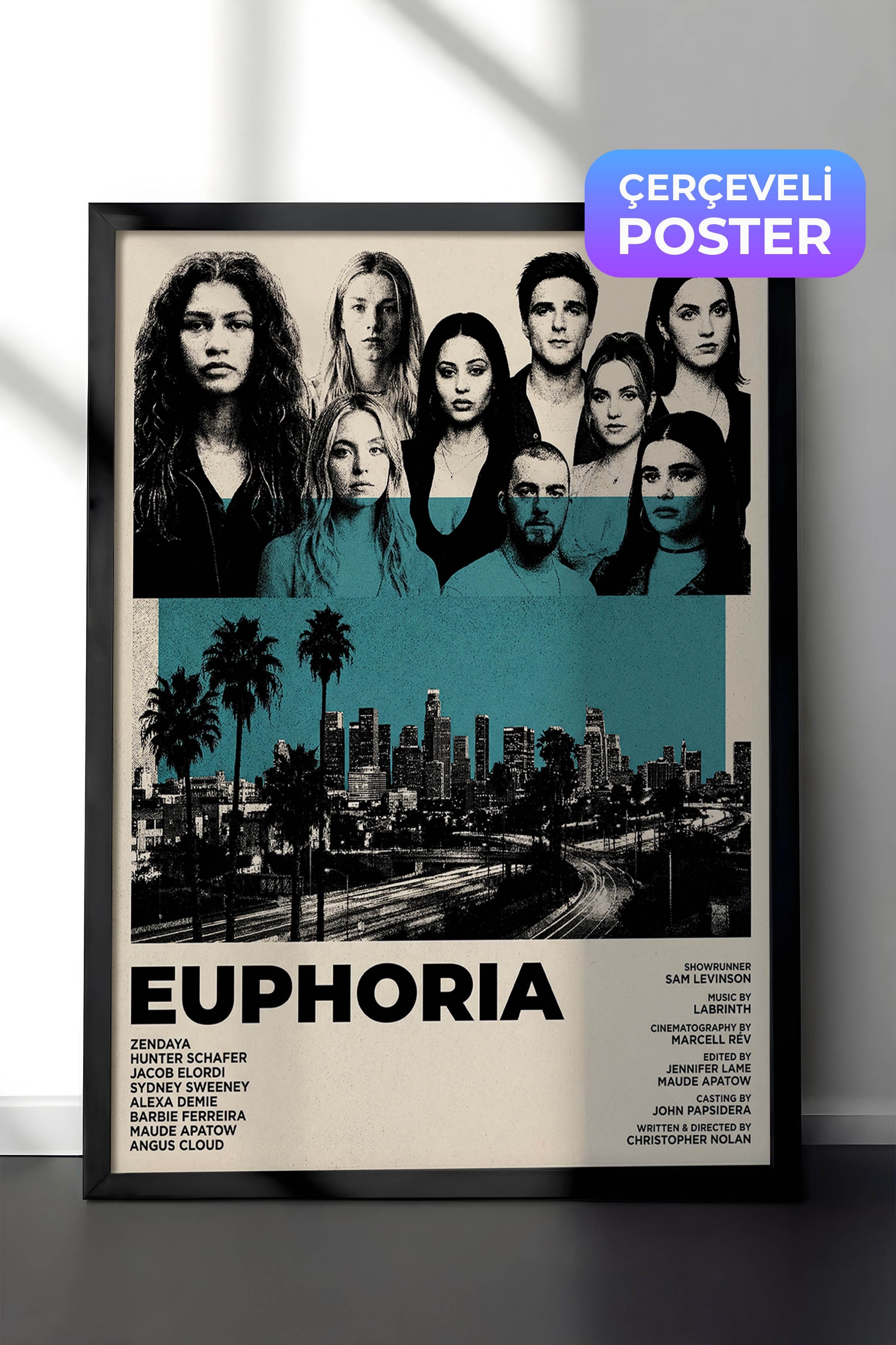 Euphoria Siyah Çerçeveli Poster, Sinema ve Dizi Tablo, Film Dizi Afişleri NO:112791