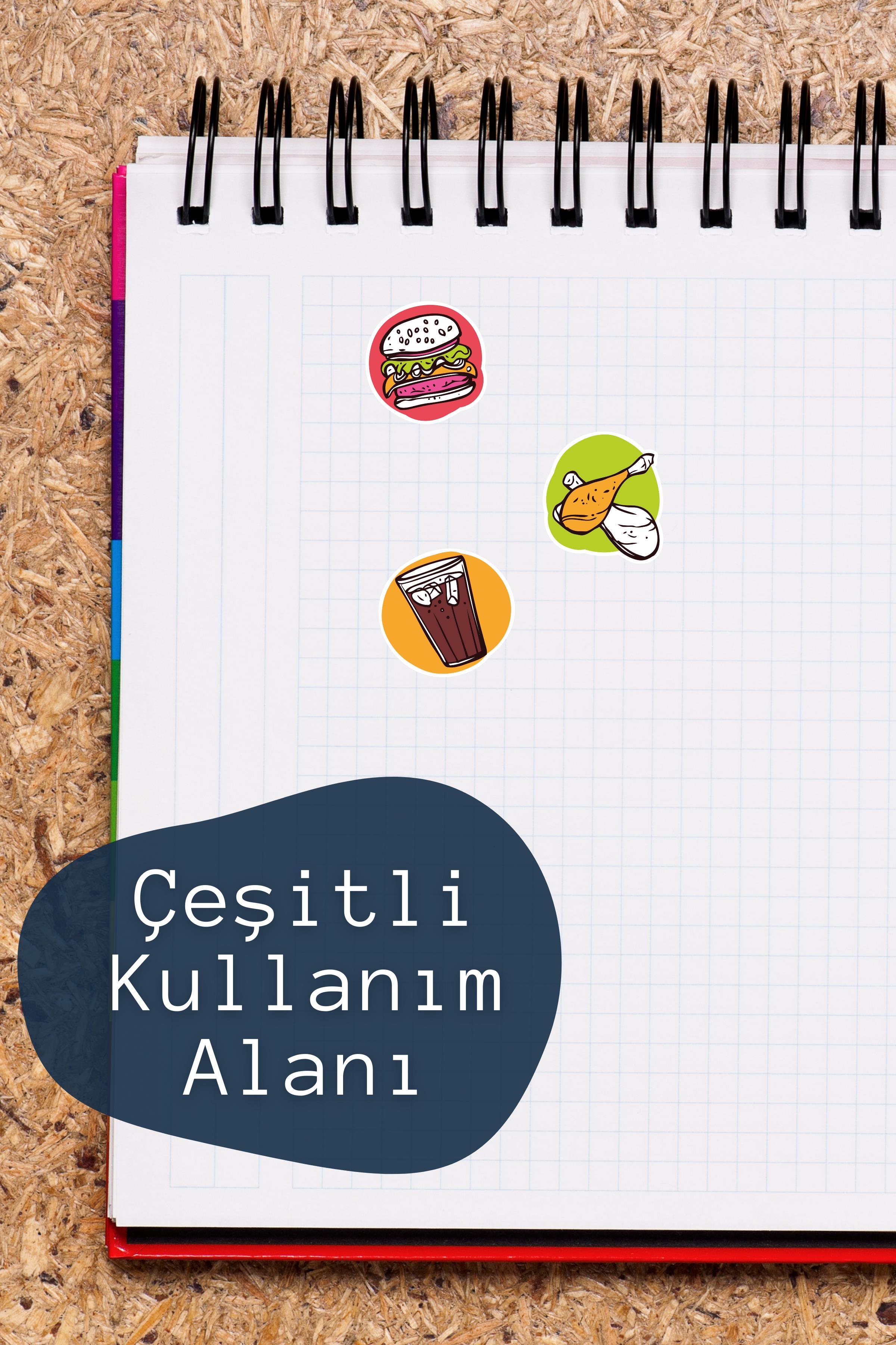 Fast Food Temalı Sticker ve Etiket Seti - Orta Boy - Su Geçirmez, Kalın Yapışkanlı Sticker Seti