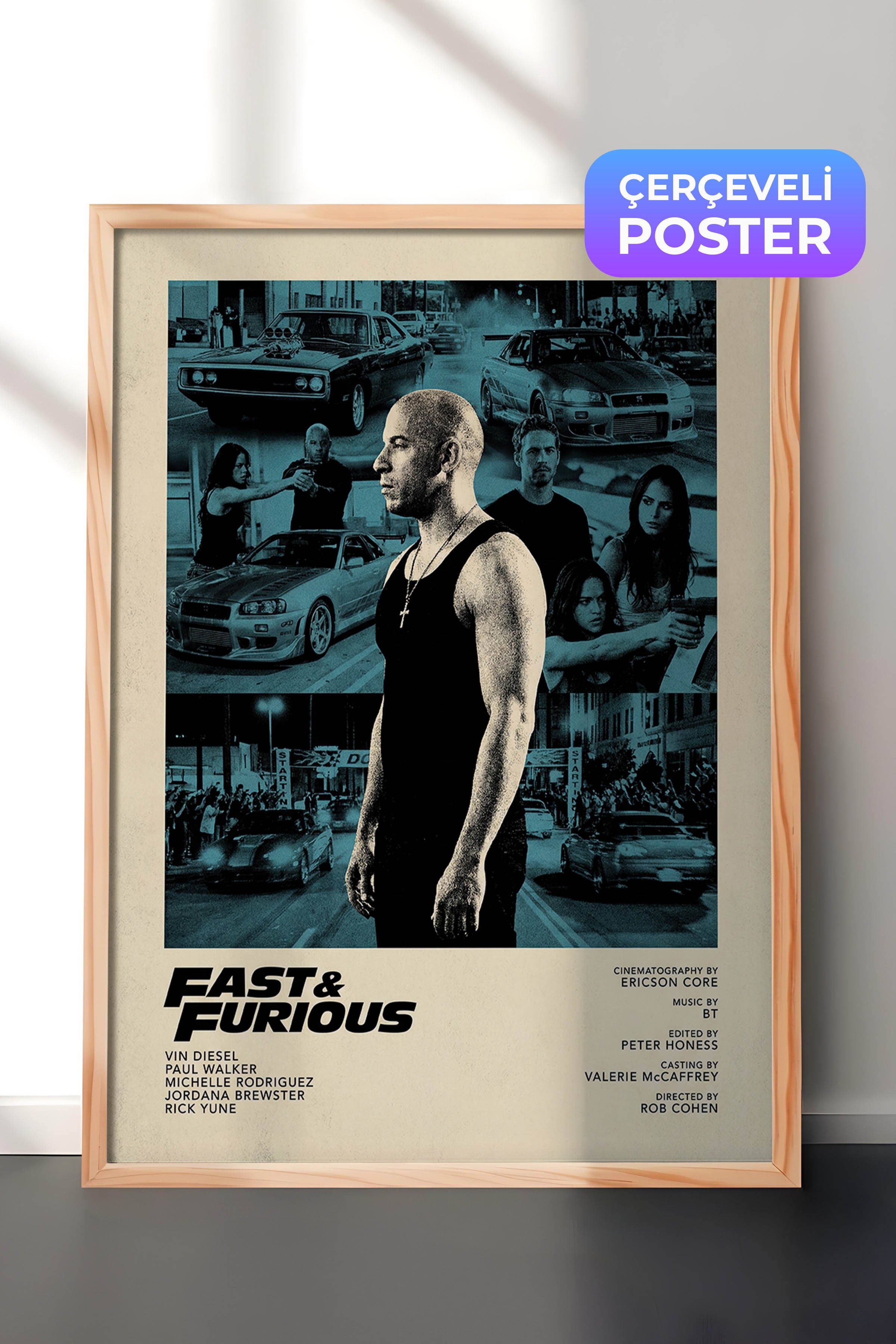 Fast & Furious Ahşap Çerçeveli Poster, Sinema ve Dizi Tablo, Film Dizi Afişleri NO:112835