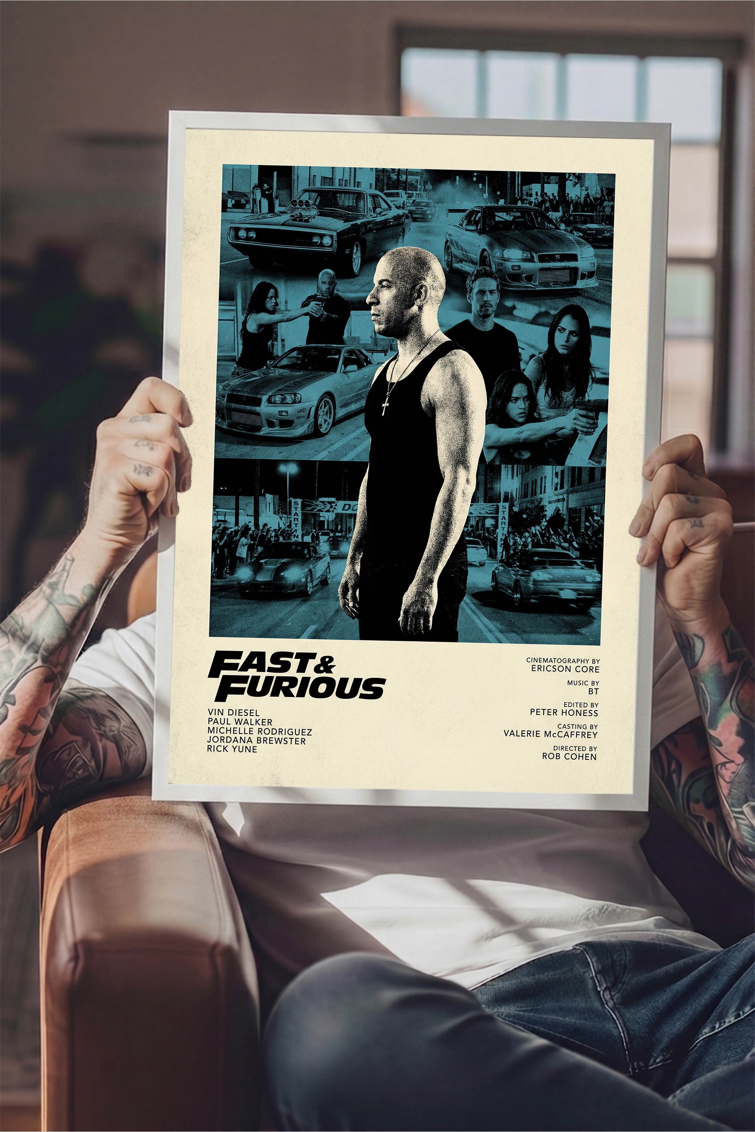 Fast & Furious Beyaz Çerçeveli Poster, Sinema ve Dizi Tablo, Film Dizi Afişleri NO:112835