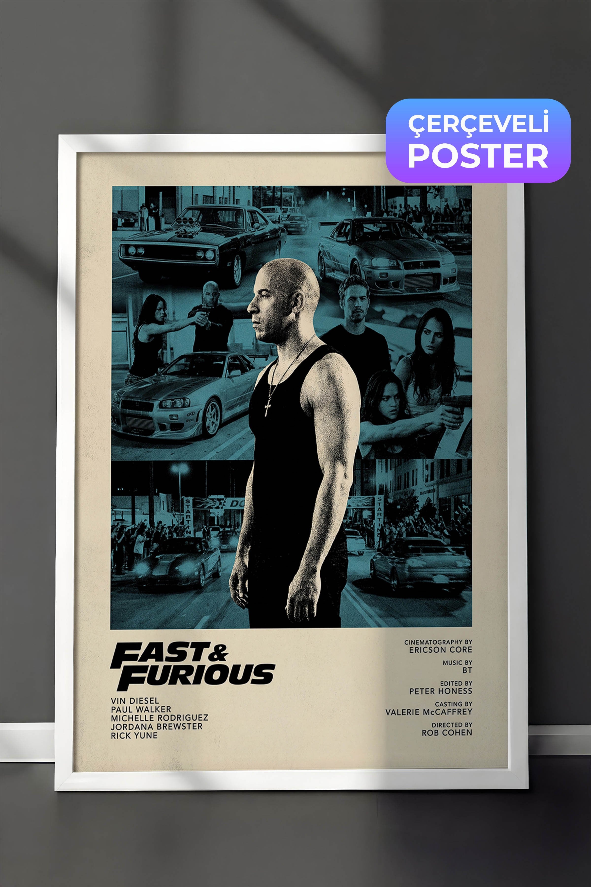 Fast & Furious Beyaz Çerçeveli Poster, Sinema ve Dizi Tablo, Film Dizi Afişleri NO:112835