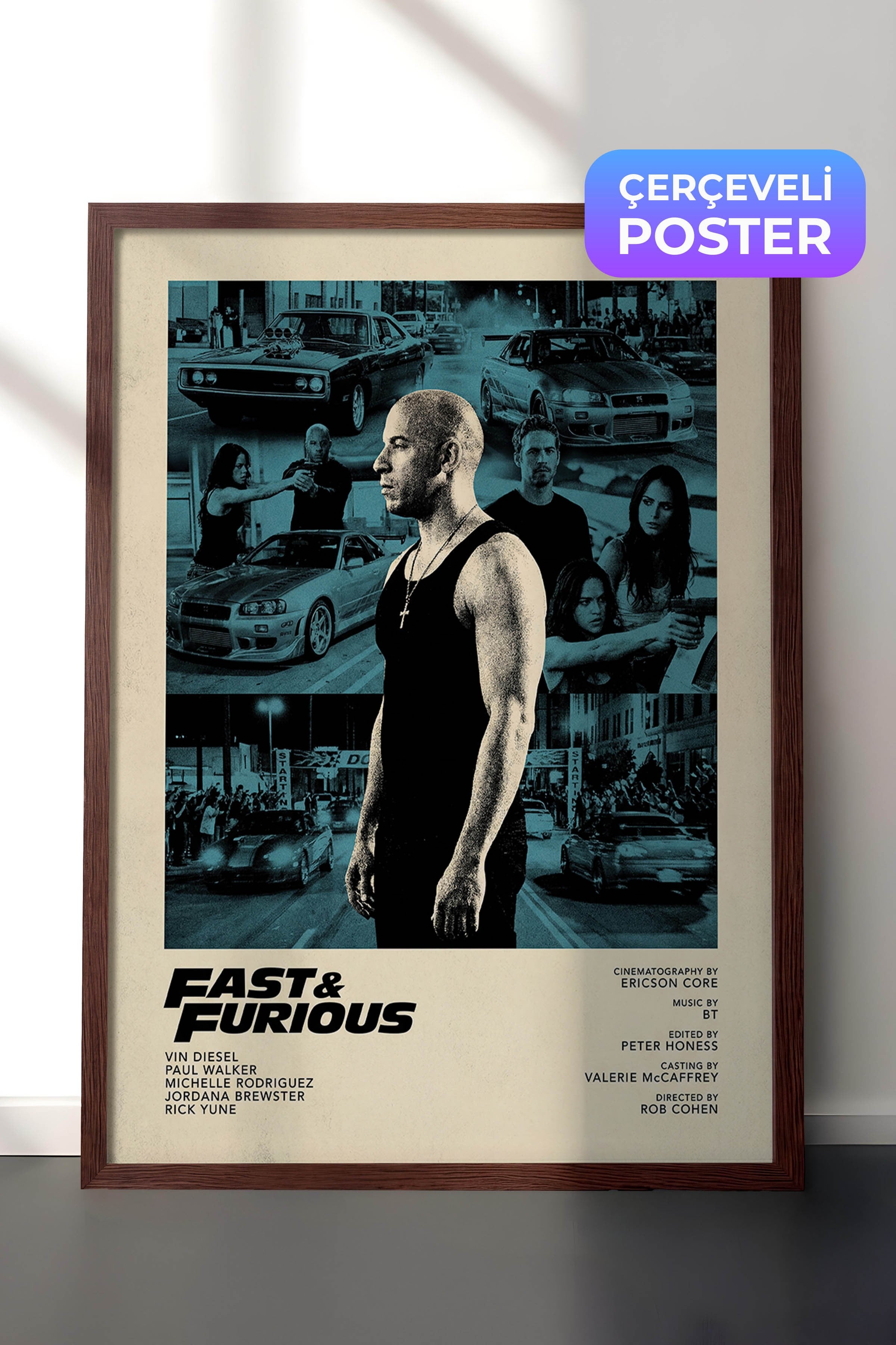Fast & Furious Kahverengi Çerçeveli Poster, Sinema ve Dizi Tablo, Film Dizi Afişleri NO:112835
