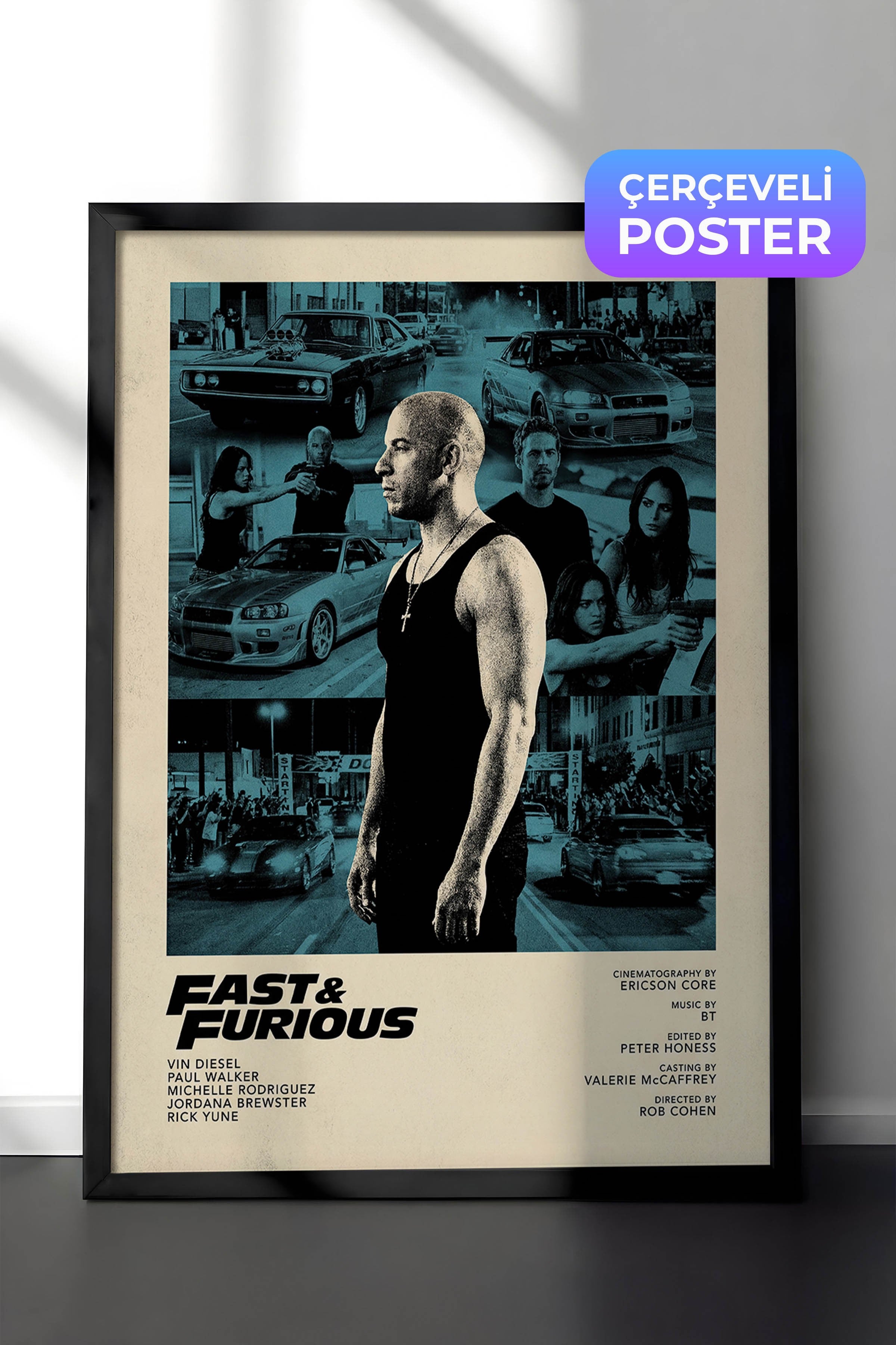 Fast & Furious Siyah Çerçeveli Poster, Sinema ve Dizi Tablo, Film Dizi Afişleri NO:112835