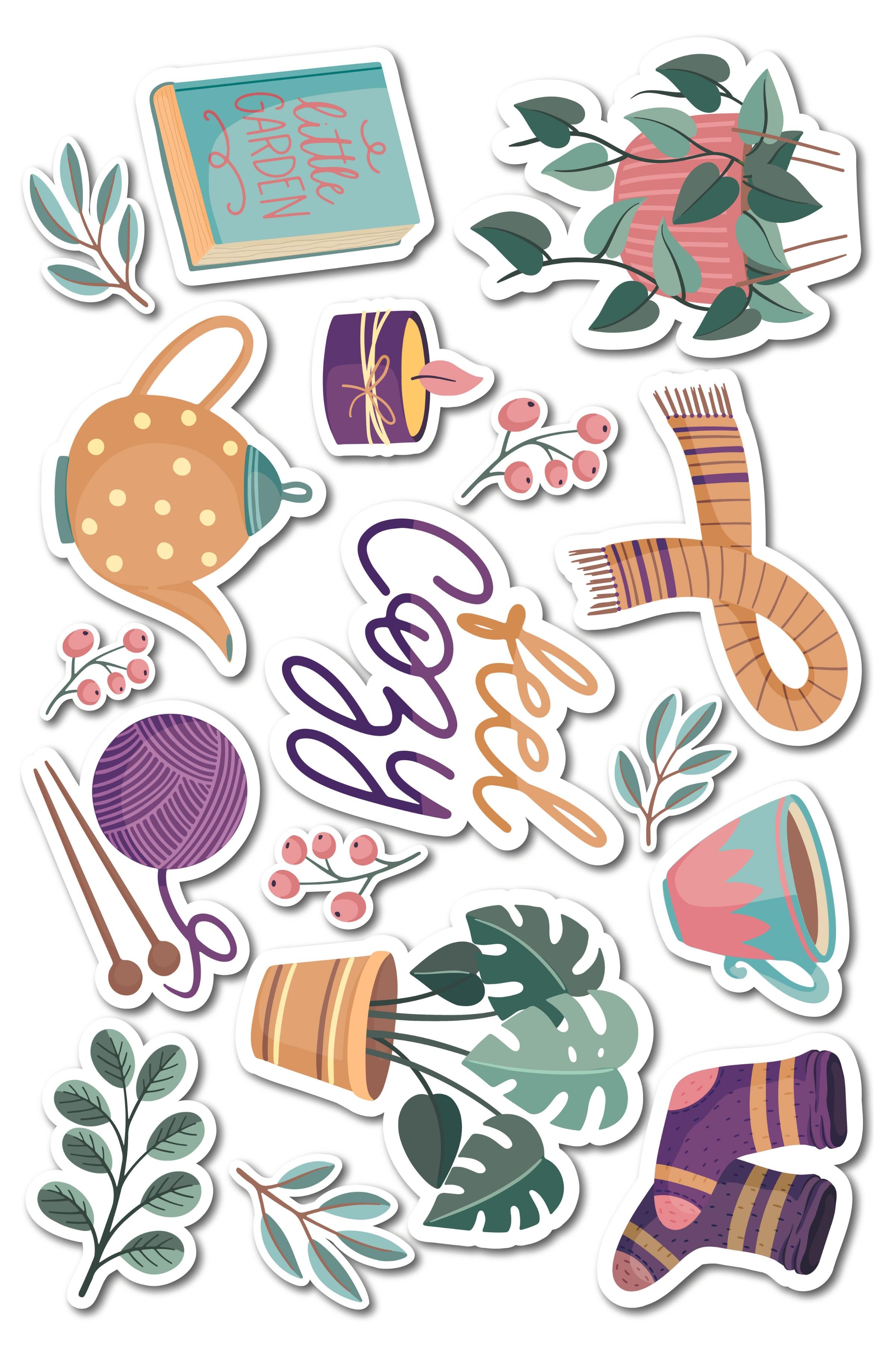 Feel Cozy Temalı Sticker ve Etiket Seti - Orta Boy - Su Geçirmez, Kalın Yapışkanlı Sticker Seti