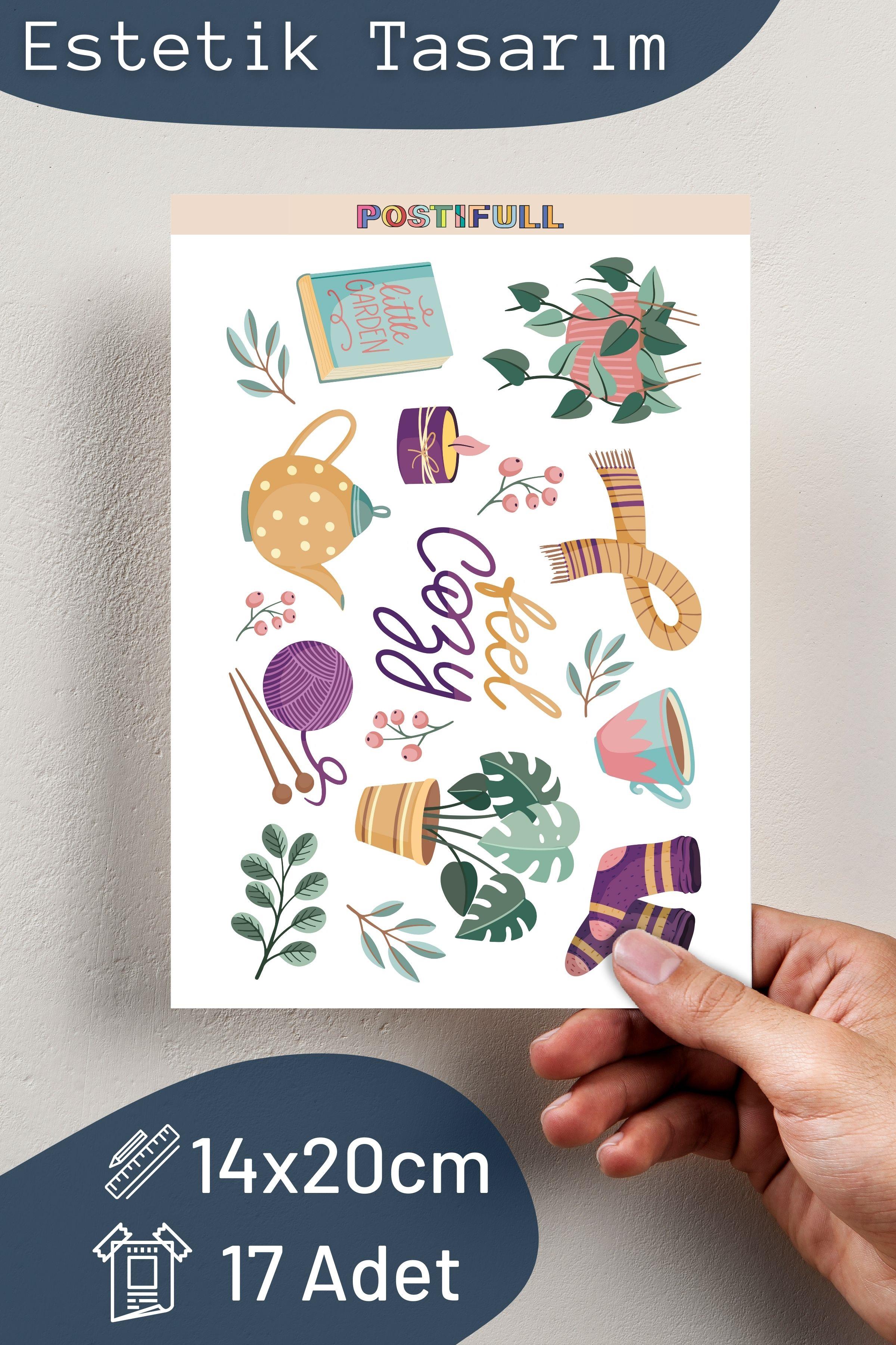 Feel Cozy Temalı Sticker ve Etiket Seti - Orta Boy - Su Geçirmez, Kalın Yapışkanlı Sticker Seti