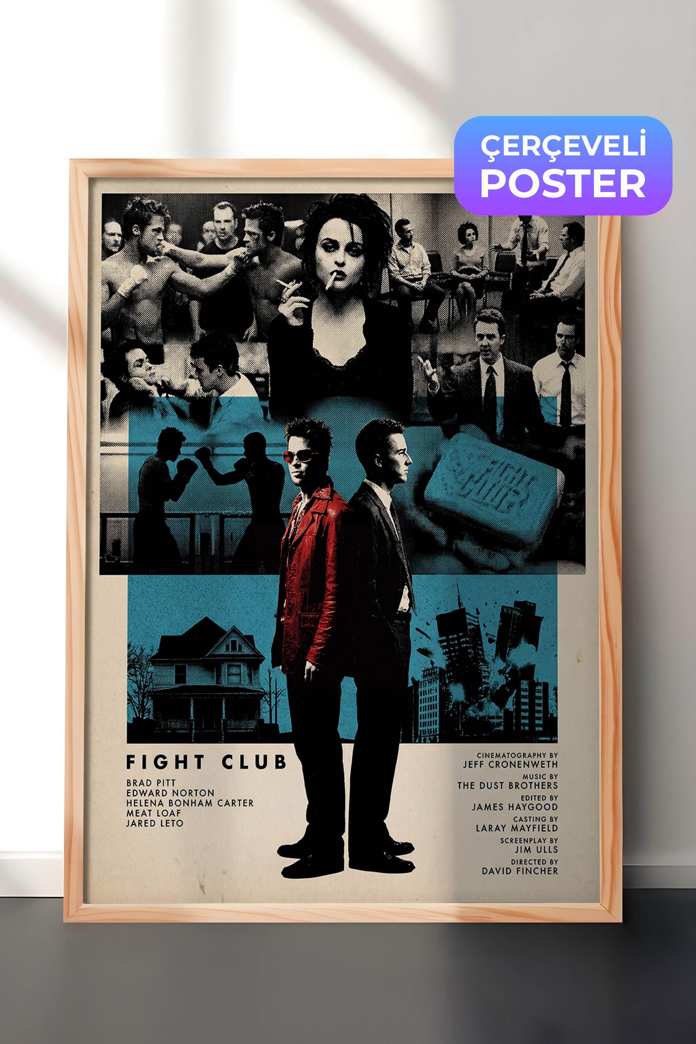 Fight Club Ahşap Çerçeveli Poster, Sinema ve Dizi Tablo, Film Dizi Afişleri NO:112822