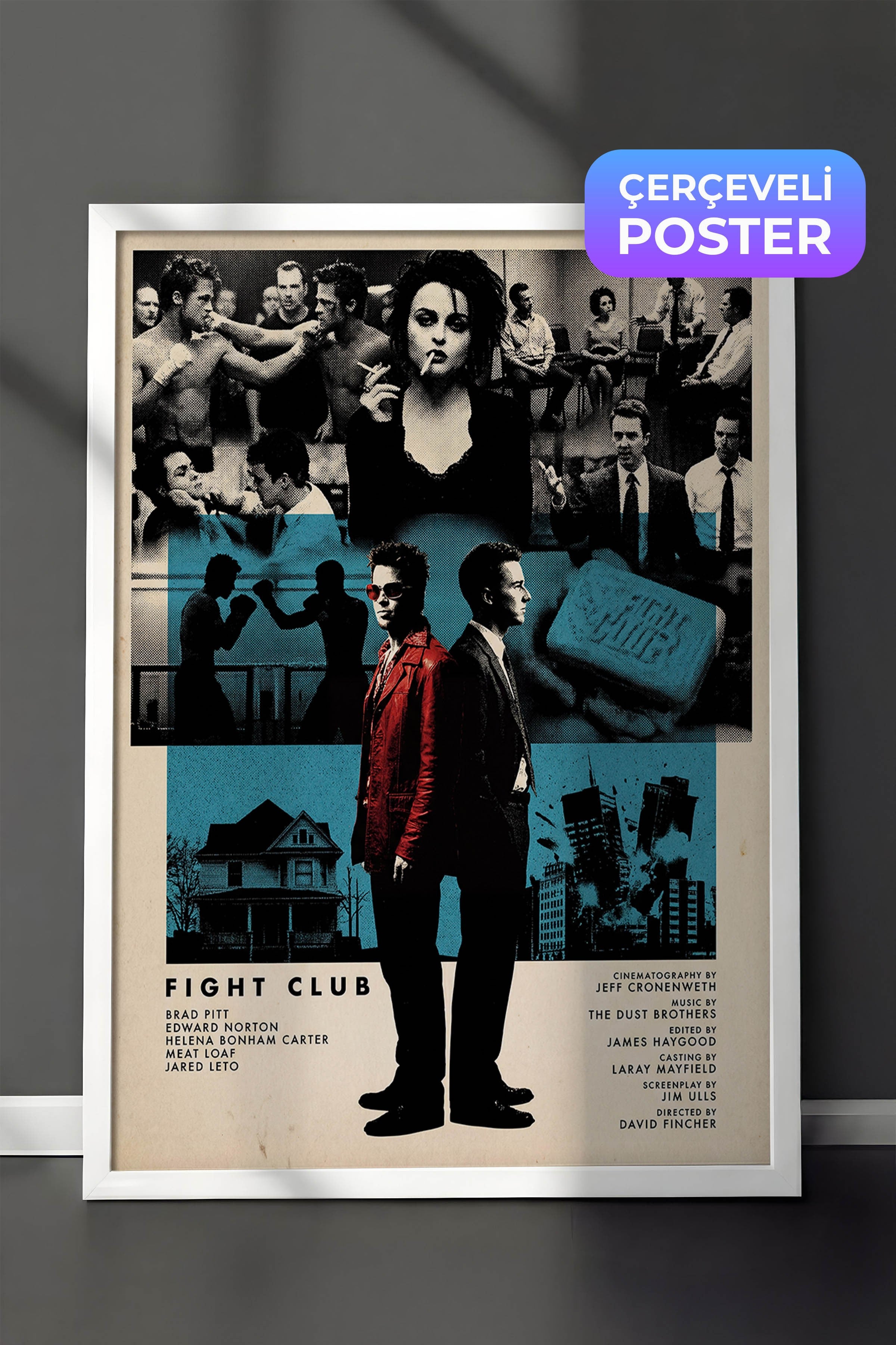 Fight Club Beyaz Çerçeveli Poster, Sinema ve Dizi Tablo, Film Dizi Afişleri NO:112822