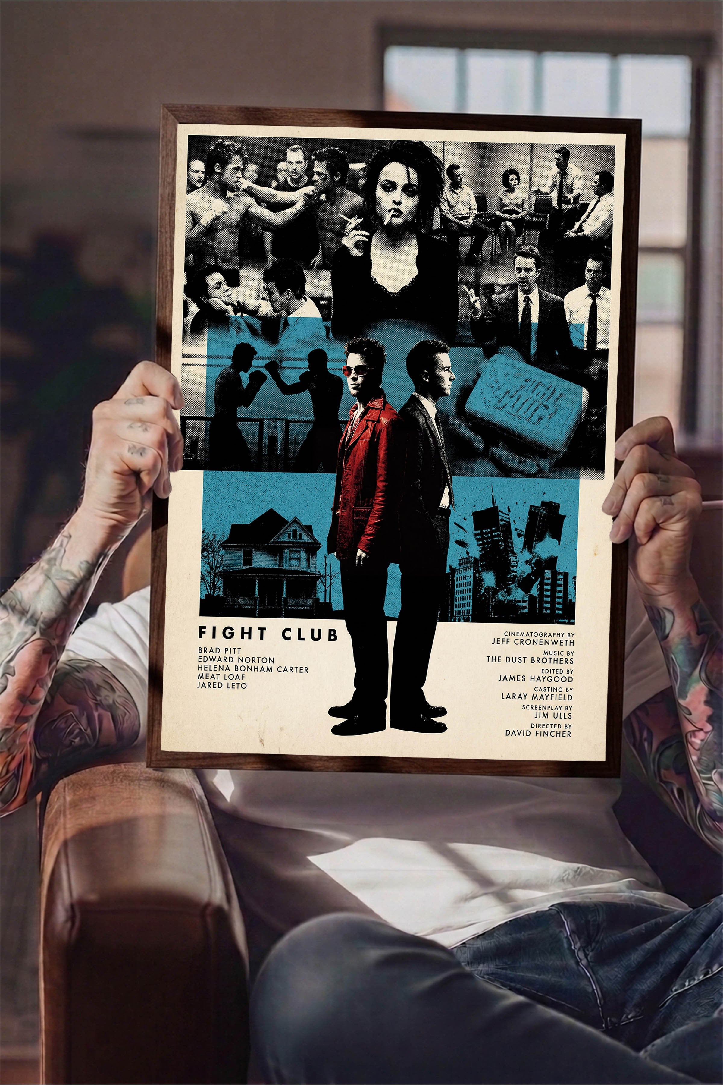 Fight Club Kahverengi Çerçeveli Poster, Sinema ve Dizi Tablo, Film Dizi Afişleri NO:112822