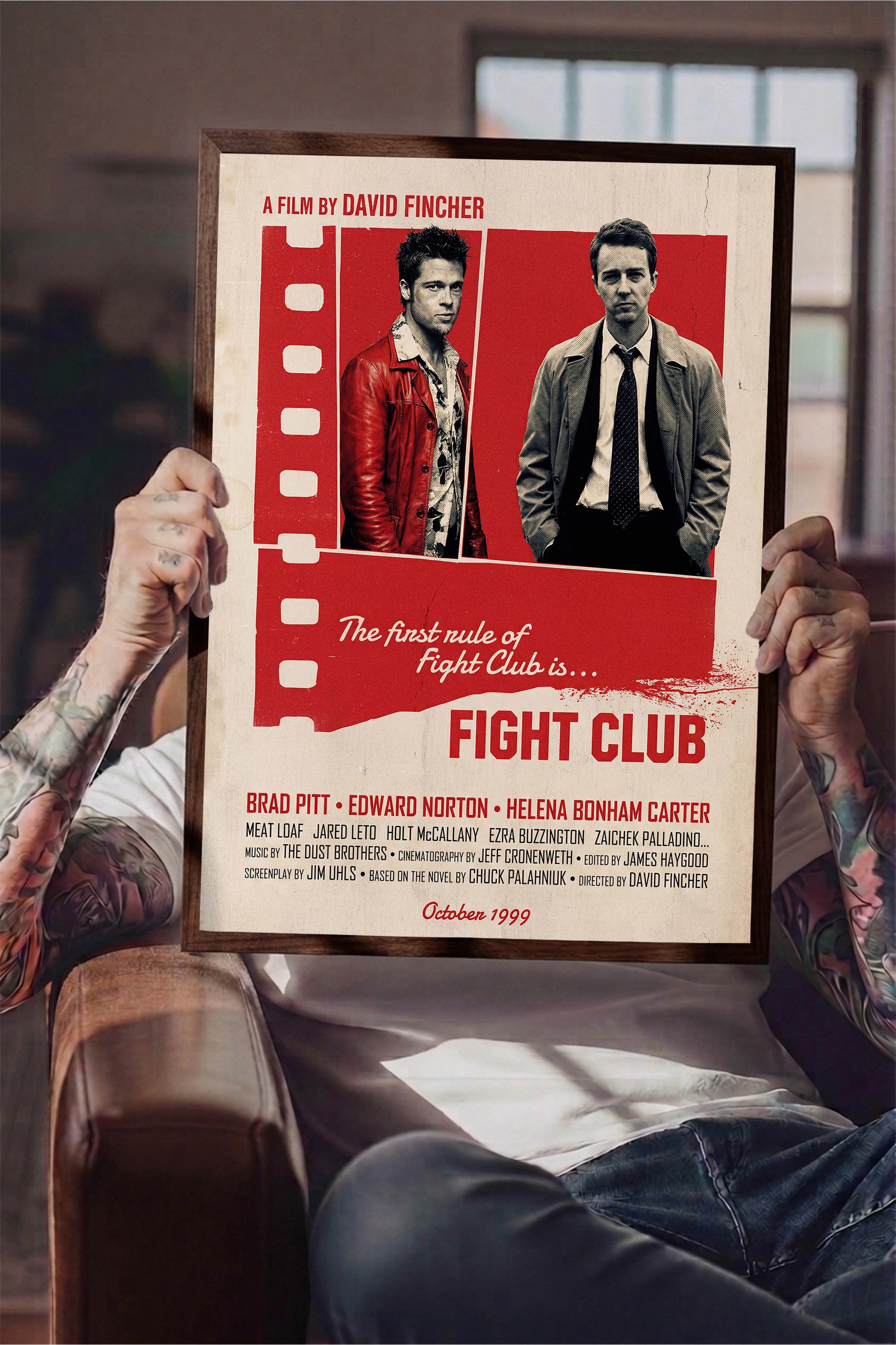 Fight Club Kahverengi Çerçeveli Poster, Sinema ve Dizi Tablo, Film Dizi Afişleri NO:112900