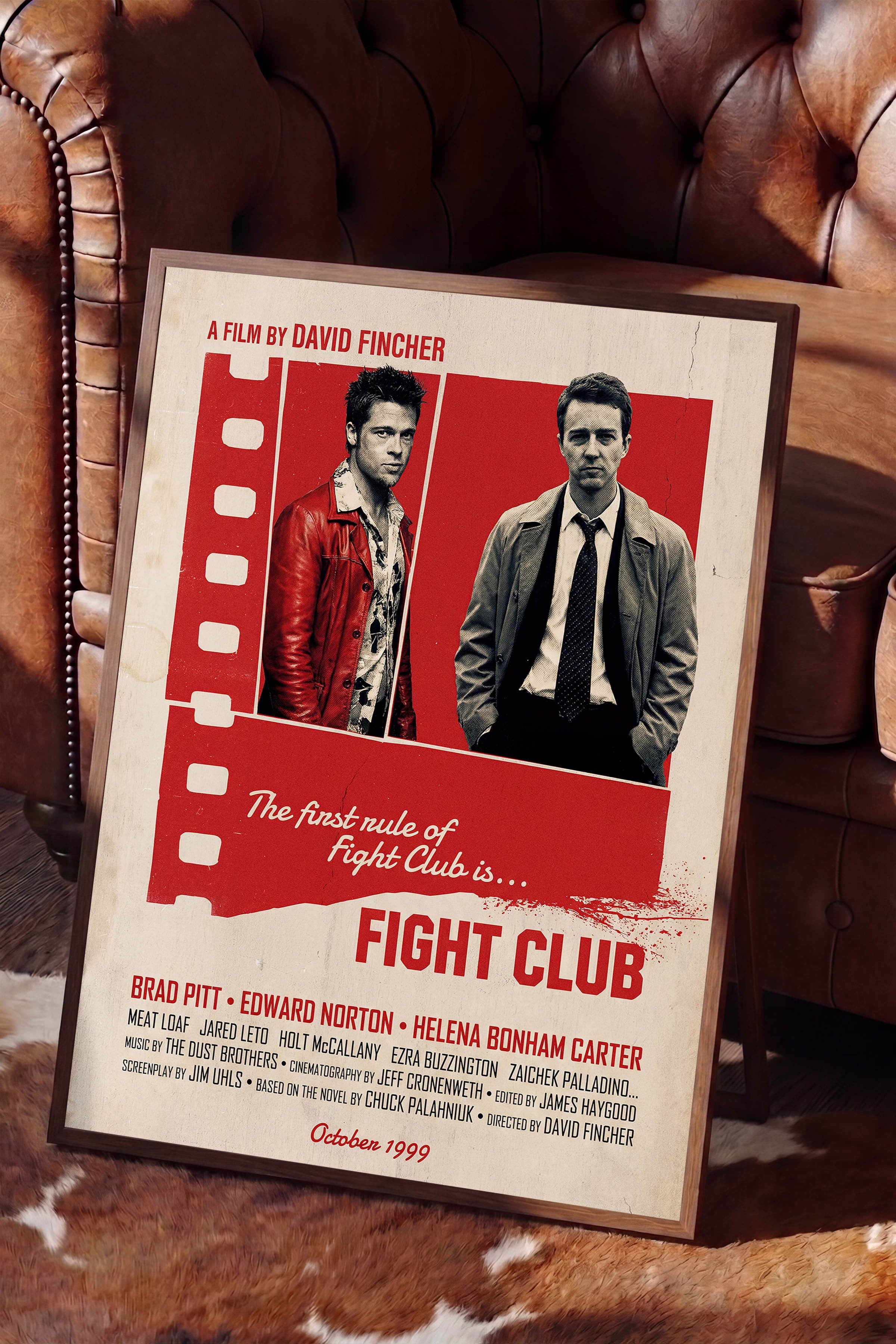Fight Club Kahverengi Çerçeveli Poster, Sinema ve Dizi Tablo, Film Dizi Afişleri NO:112900
