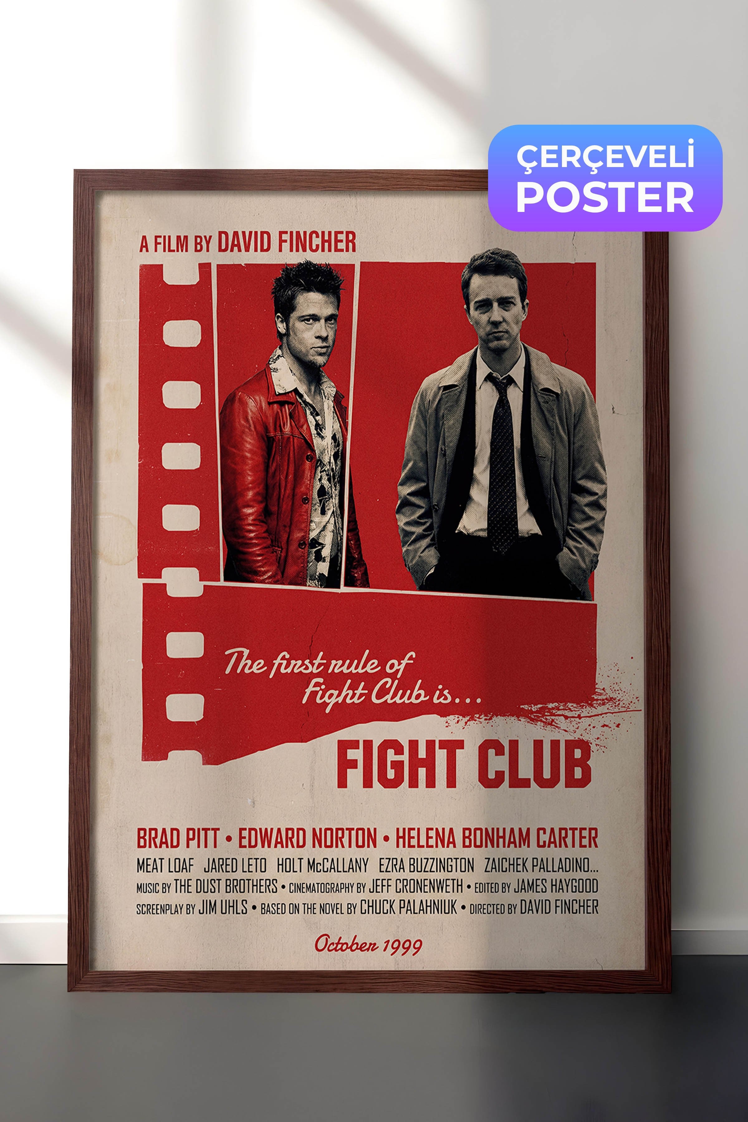 Fight Club Kahverengi Çerçeveli Poster, Sinema ve Dizi Tablo, Film Dizi Afişleri NO:112900