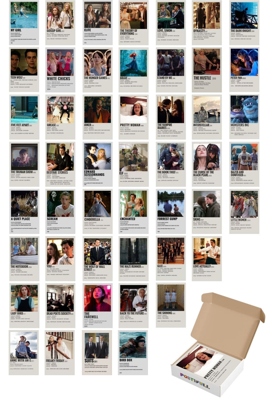 Film Afişleri Polaroid Duvar Poster Seti - Arkası Yapışkanlı Poster Kolaj Seti - 50 Adet, Kutulu Set
