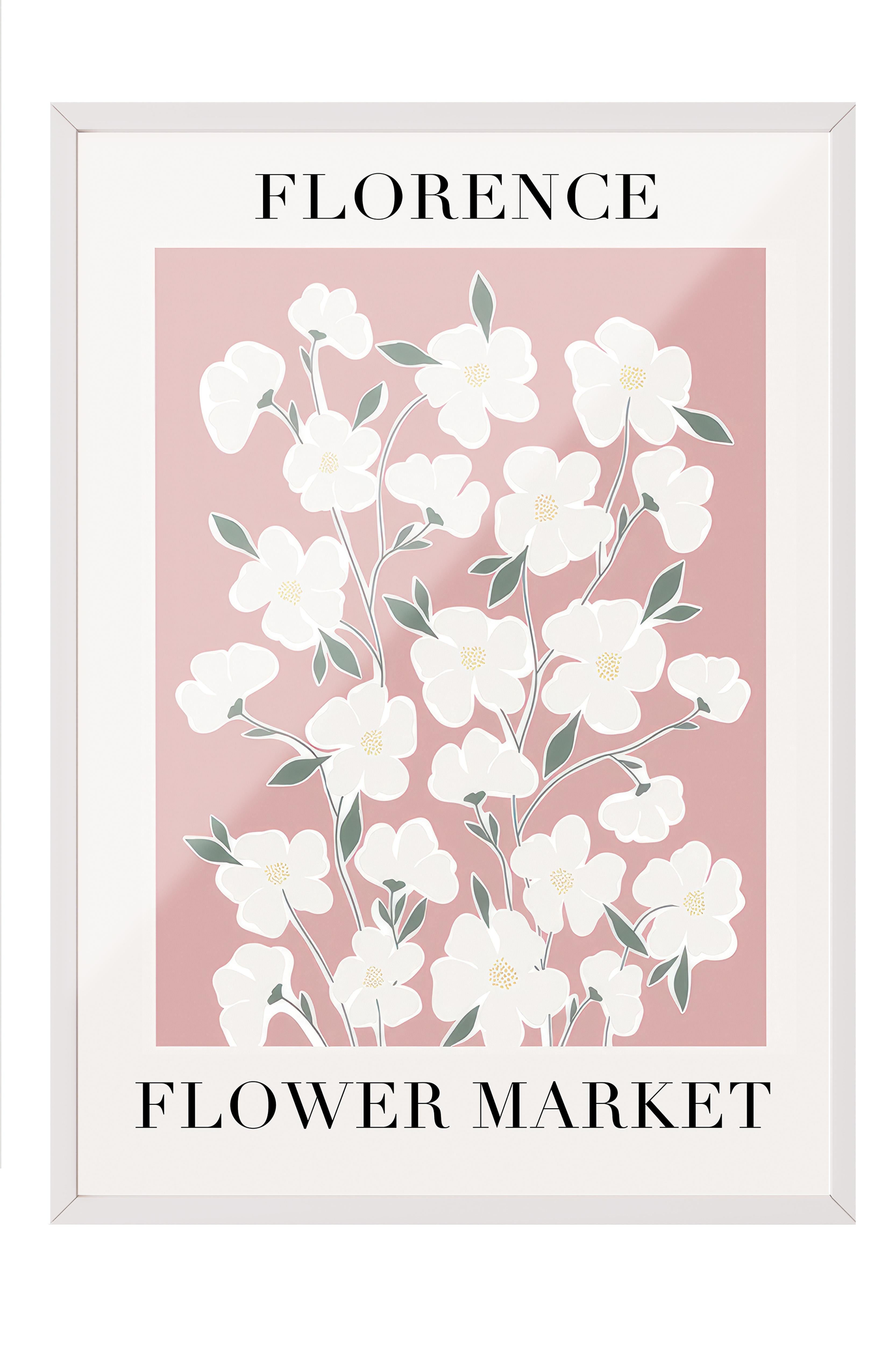 Flower Market Çerçeveli Tablo, Beyaz Çerçeve ve Poster, Dikey Duvar Tablosu Comfort Serisi NO:108534