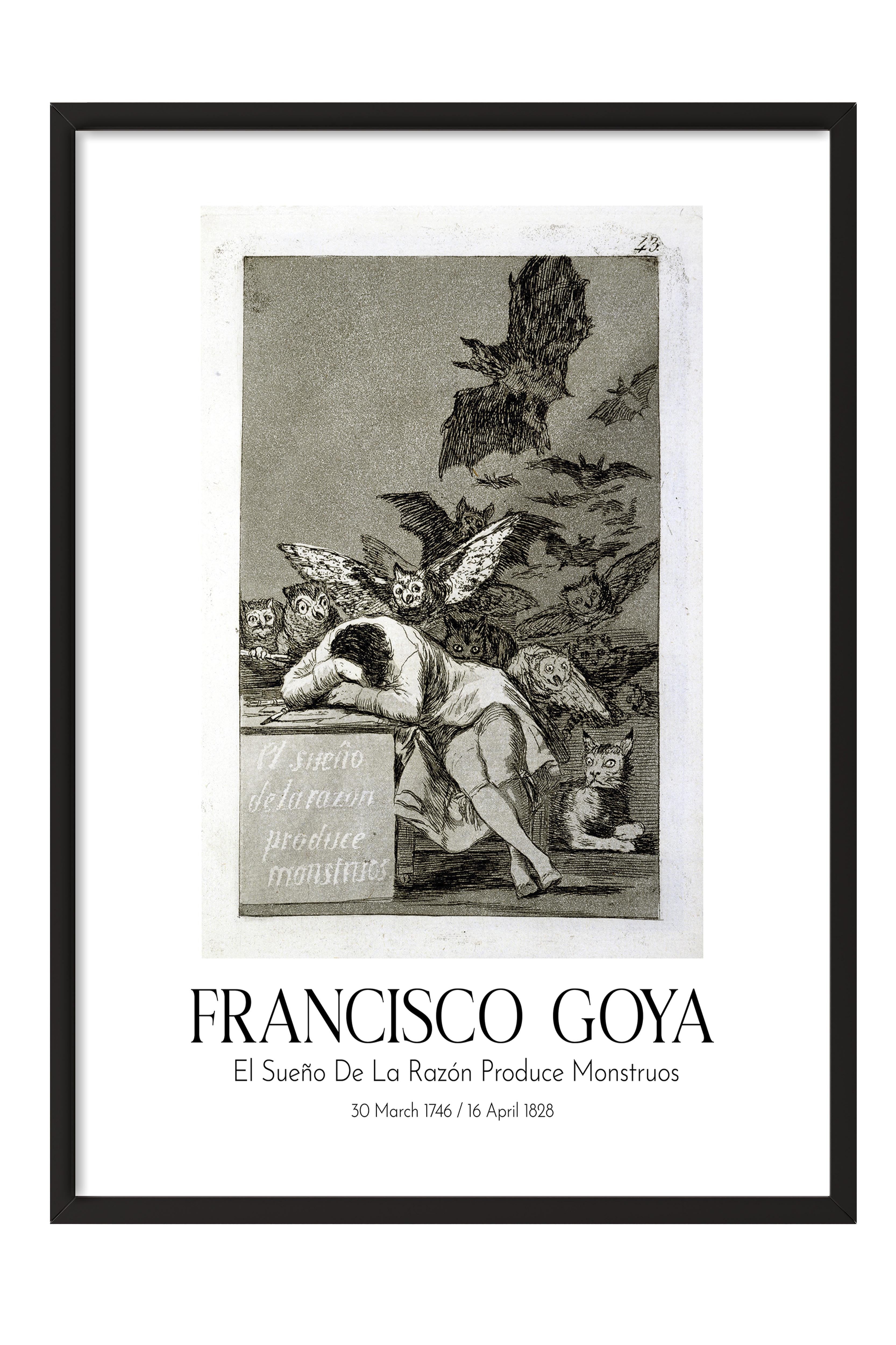 Francisco Goya - El Sueño De La Razón Produce Monstruos, Siyah Çerçeveli Tablo, Sanat Serisi NO:111851
