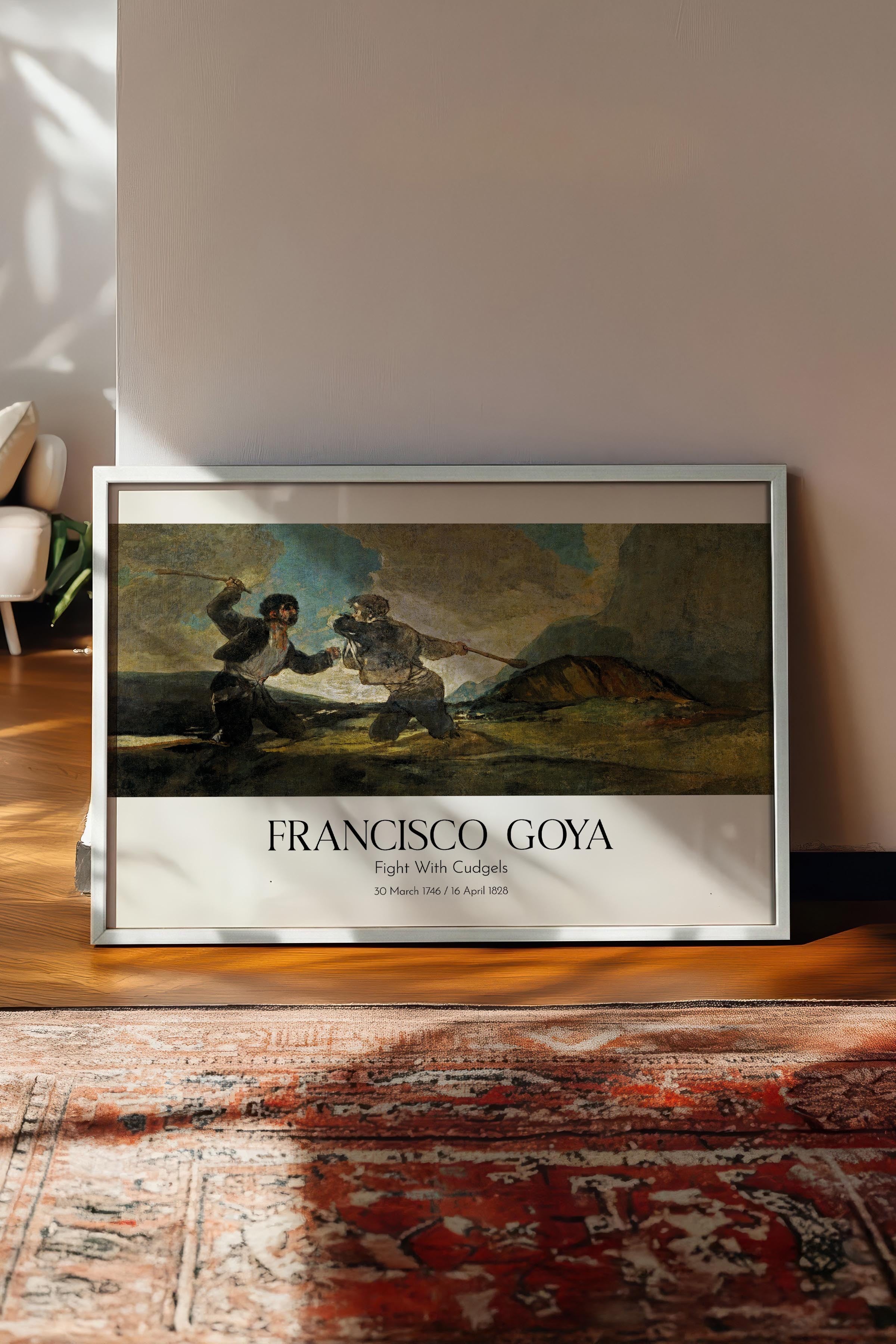 Francisco Goya - Fight With Cudgels, Beyaz Çerçeveli Tablo, Sanat Serisi NO:111876