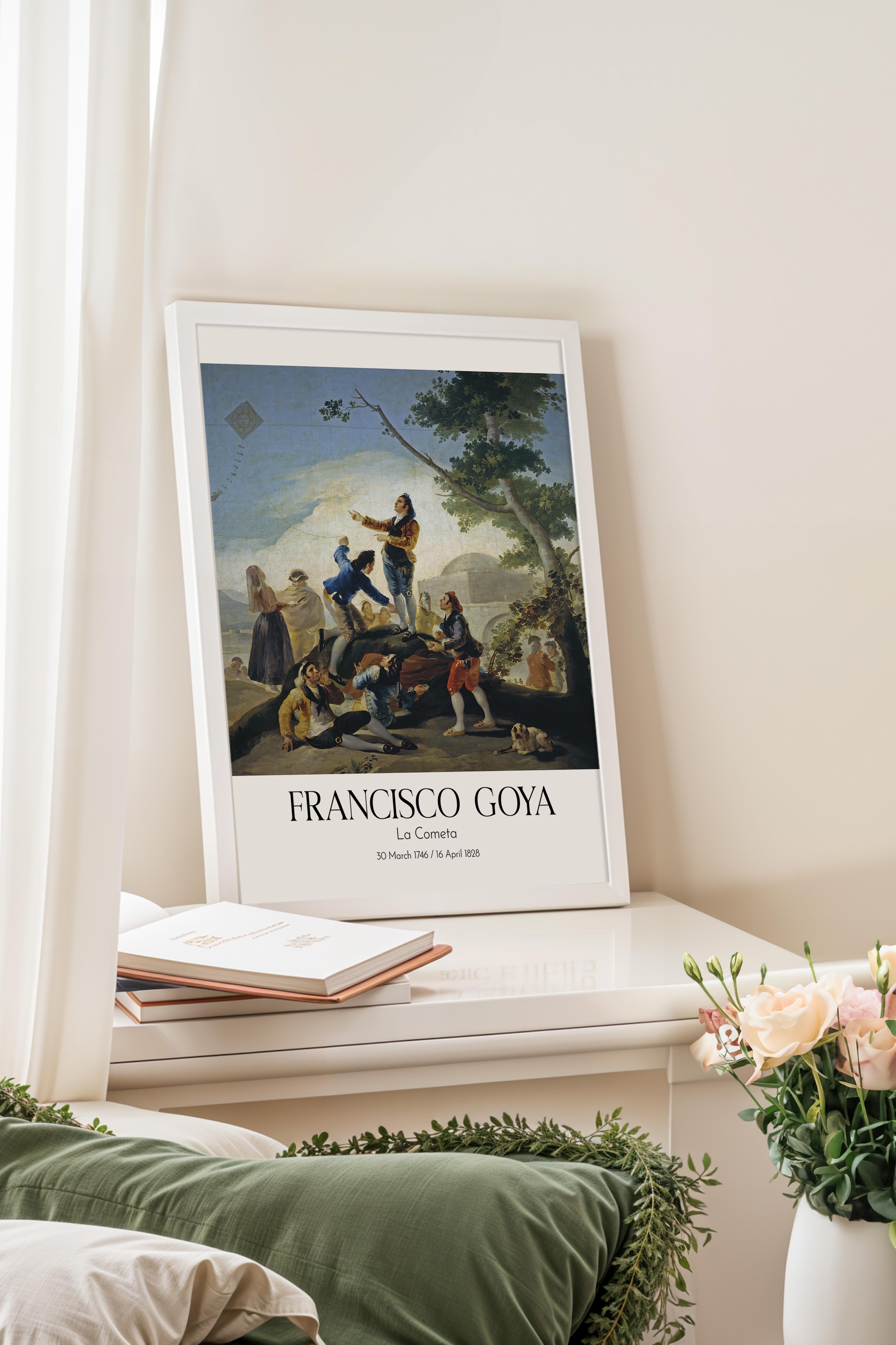Francisco Goya - La Cometa, Beyaz Çerçeveli Tablo, Sanat Serisi NO:111855
