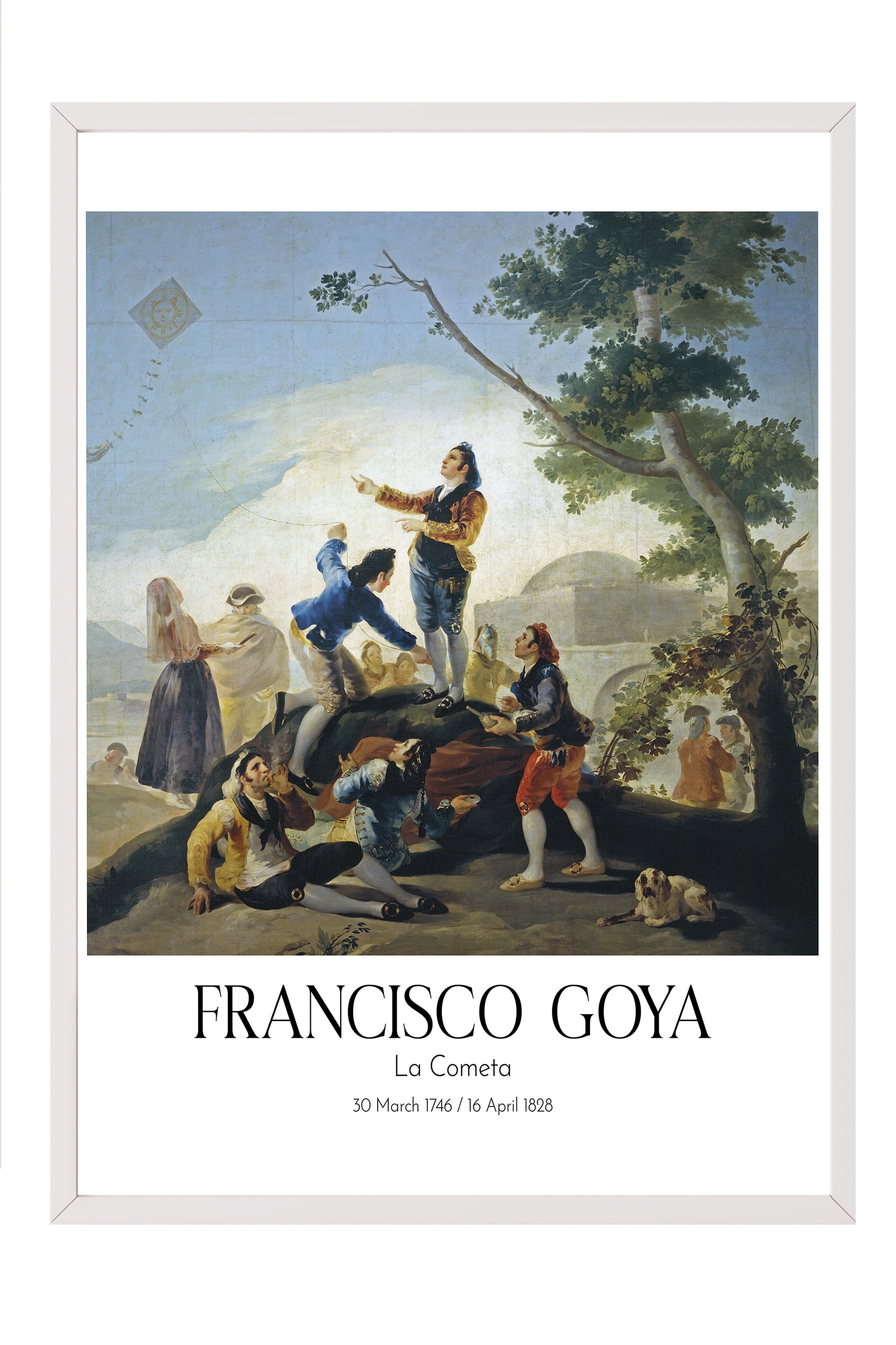Francisco Goya - La Cometa, Beyaz Çerçeveli Tablo, Sanat Serisi NO:111855