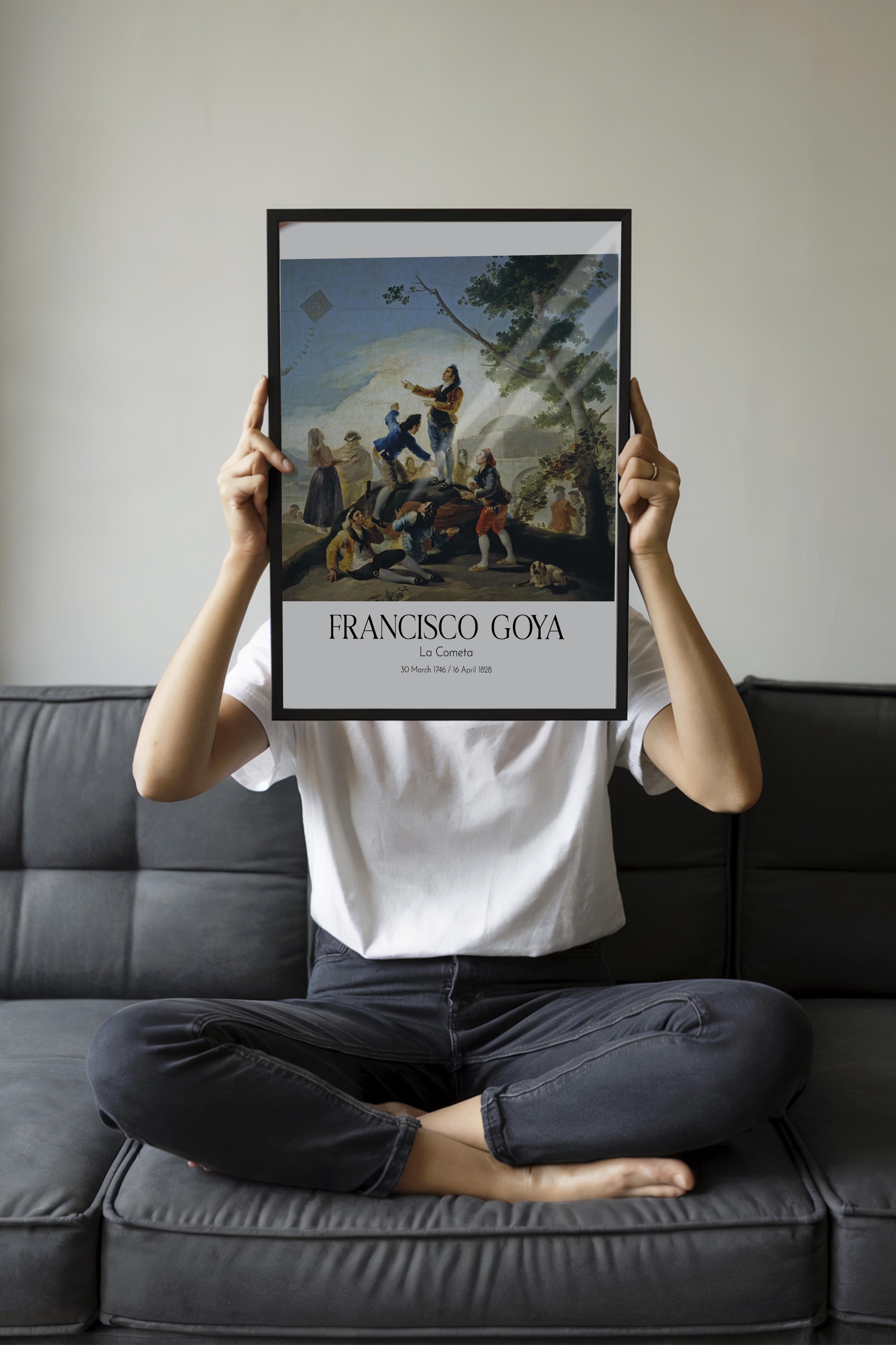 Francisco Goya - La Cometa, Siyah Çerçeveli Tablo, Sanat Serisi NO:111855