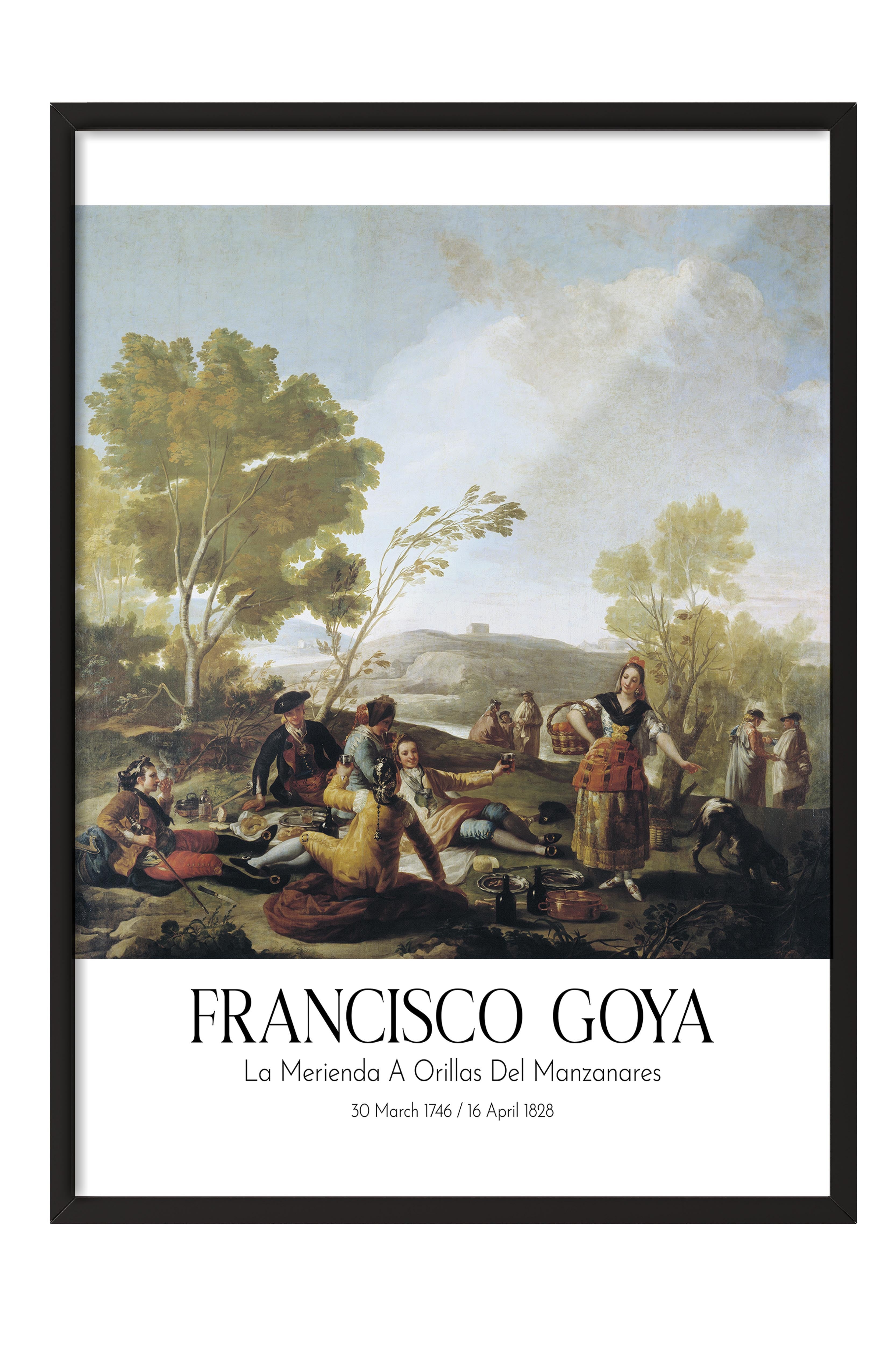 Francisco Goya - La Merienda A Orillas Del Manzanares, Siyah Çerçeveli Tablo, Sanat Serisi NO:111857