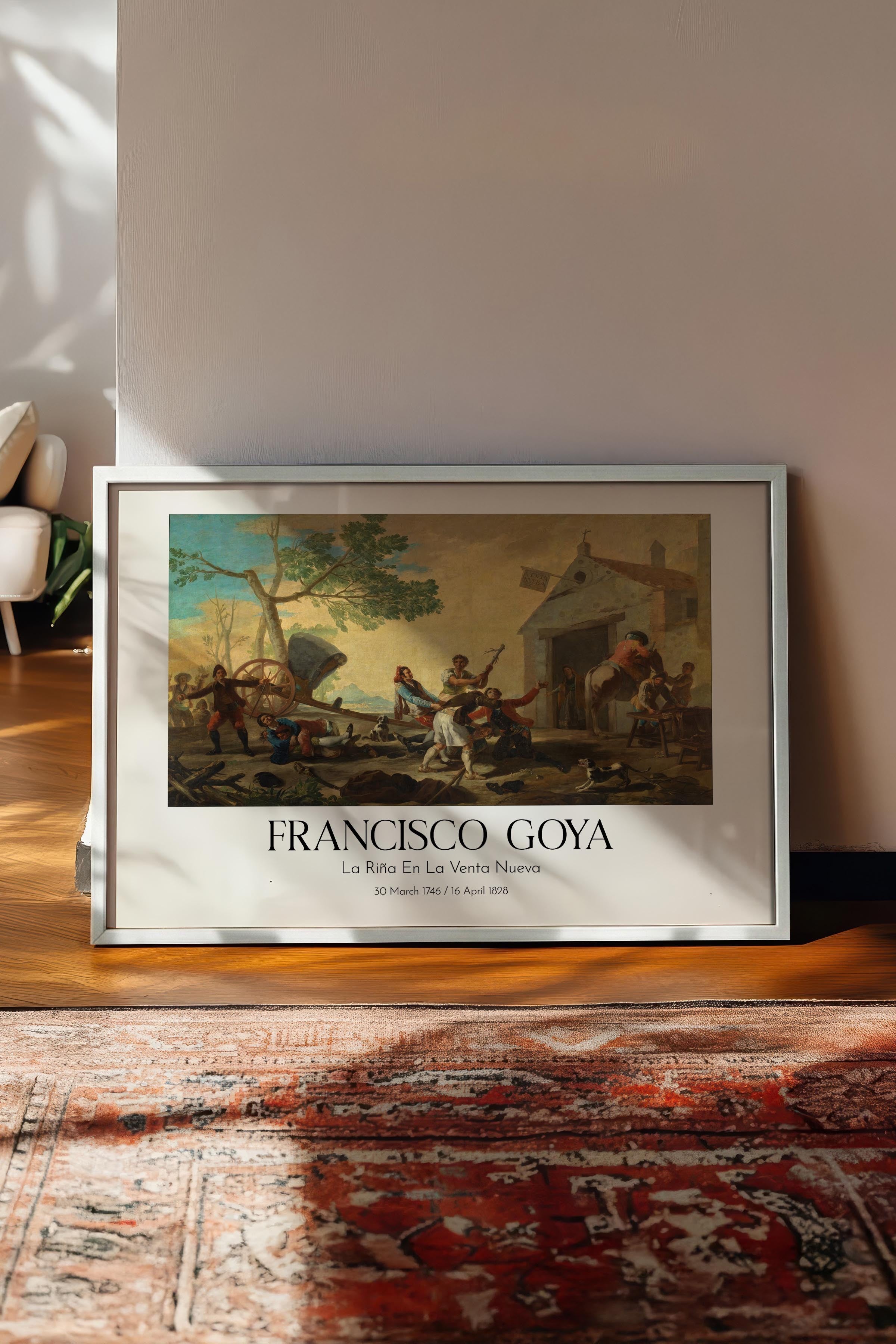Francisco Goya - La Riña En La Venta Nueva, Beyaz Çerçeveli Tablo, Sanat Serisi NO:111877