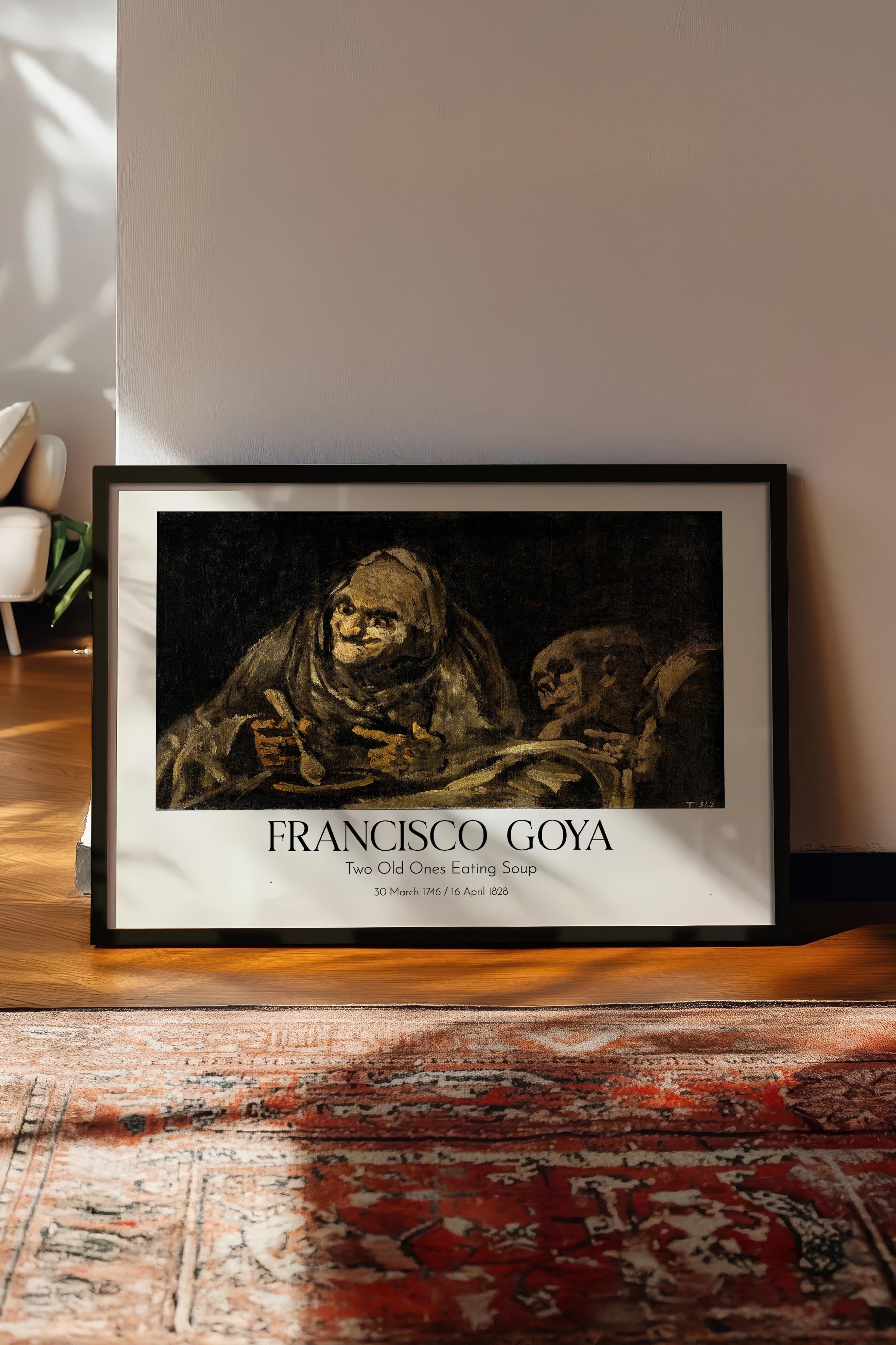 Francisco Goya - Two Old Ones Eating Soup, Siyah Çerçeveli Tablo, Sanat Serisi NO:111883