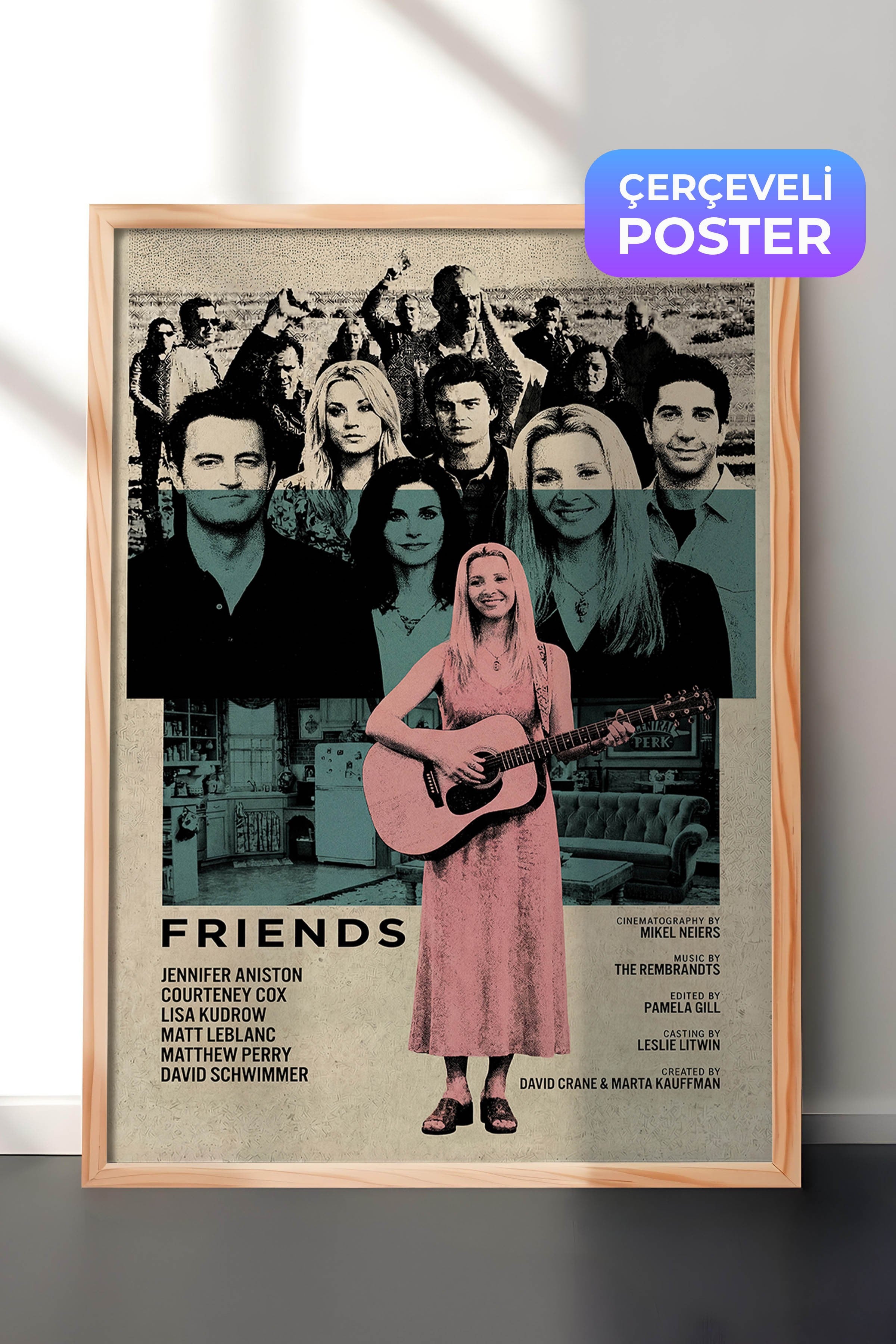 Friends Ahşap Çerçeveli Poster, Sinema ve Dizi Tablo, Film Dizi Afişleri NO:112770