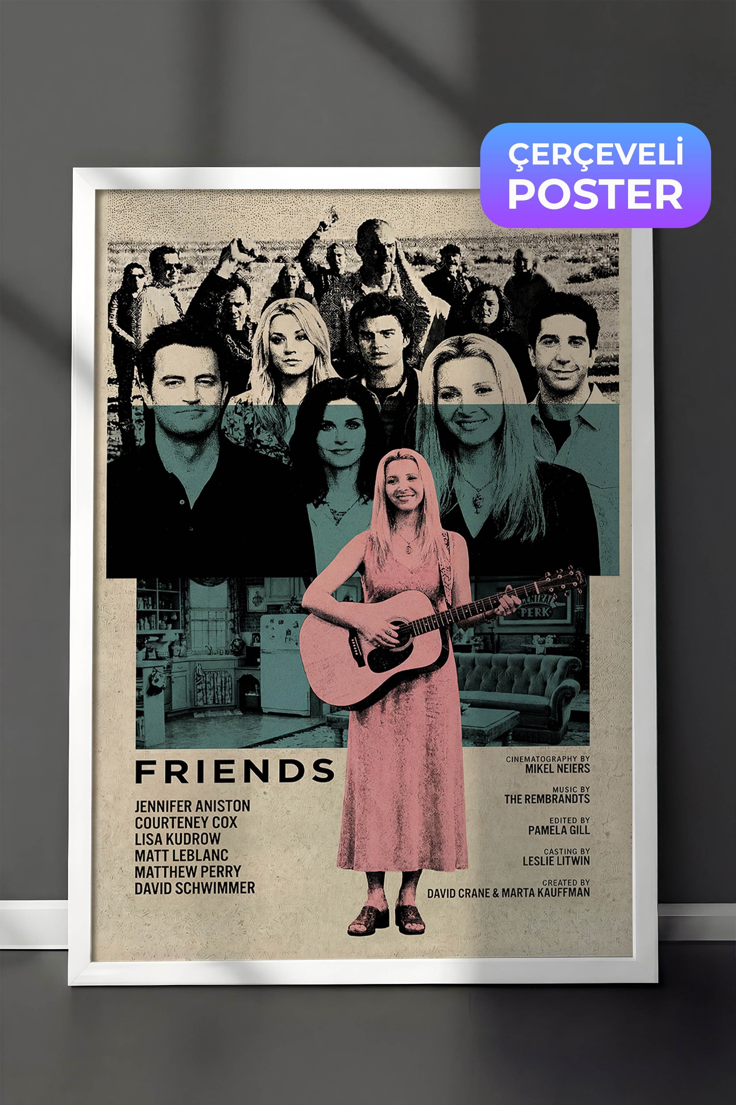 Friends Beyaz Çerçeveli Poster, Sinema ve Dizi Tablo, Film Dizi Afişleri NO:112770